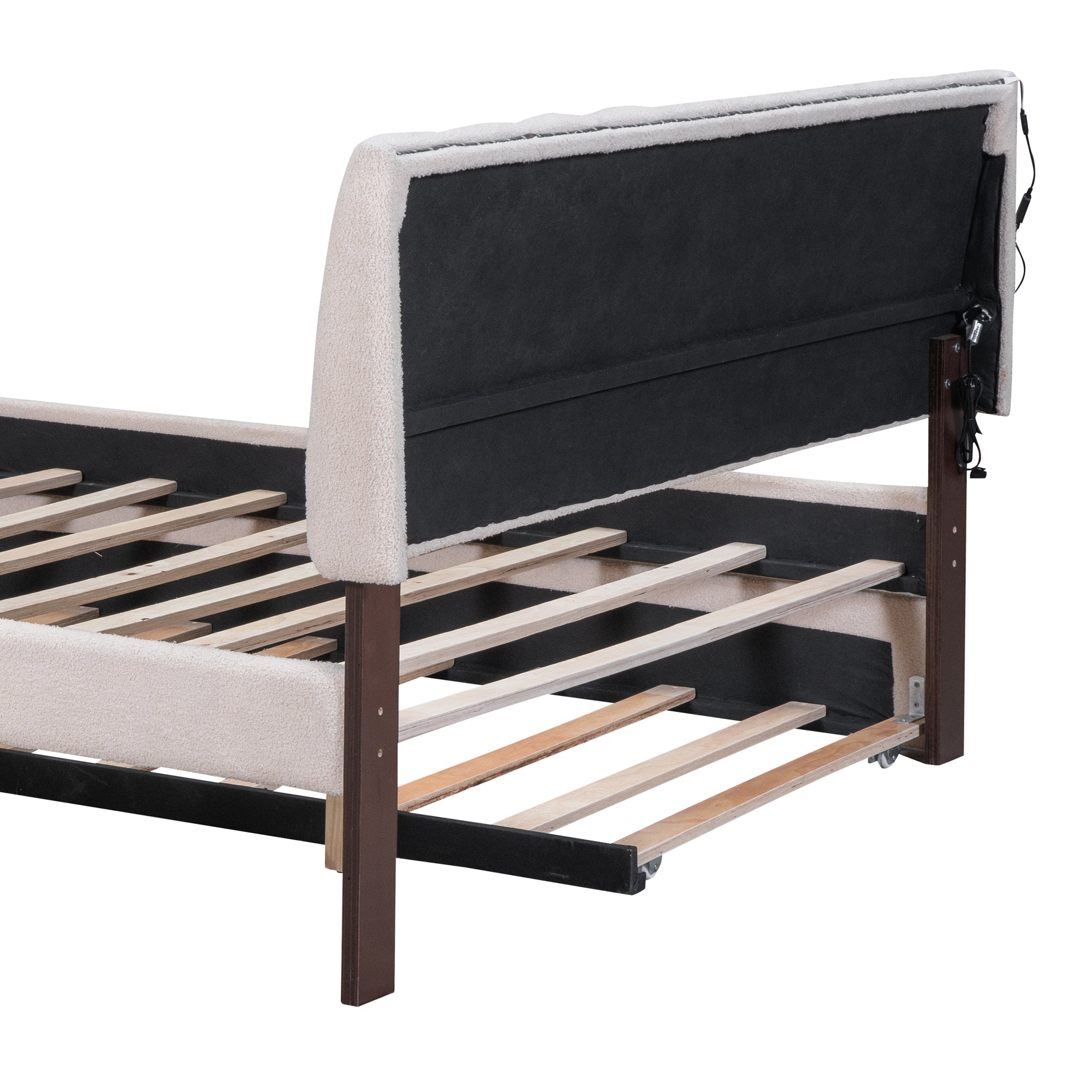 Teddy Fleece Full Size Upholstered Platform Bed with Trundle, Beige - Atlantic Fine Furniture Melbourne FL