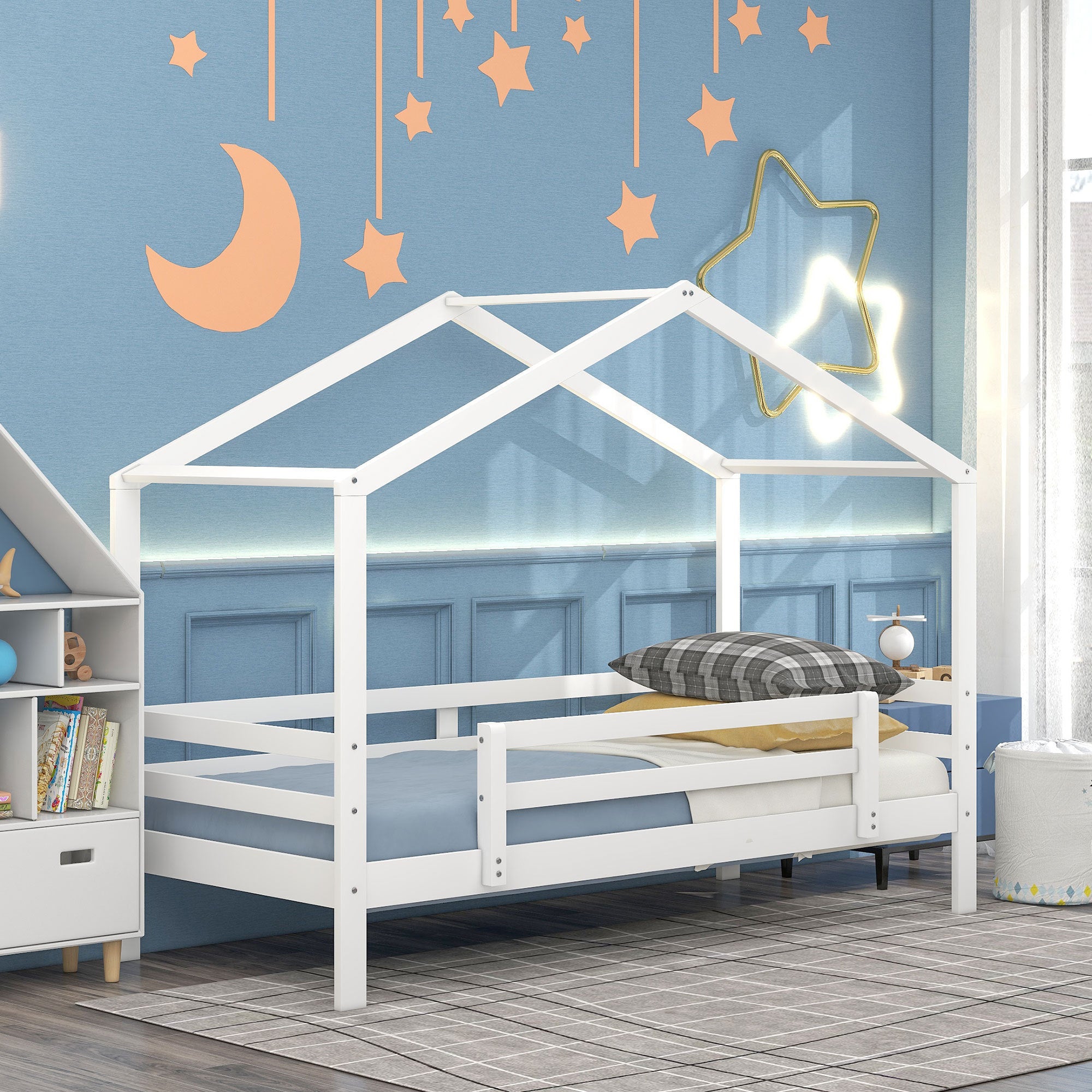 Twin Over Twin Bunk Bed with Roof, Slide and Ladder, White - Atlantic Fine Furniture Melbourne FL