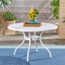 Tranquilius - Outdoor Round Dining Table With Lattice Tabletop, Umbrella Hole And Curved Legs