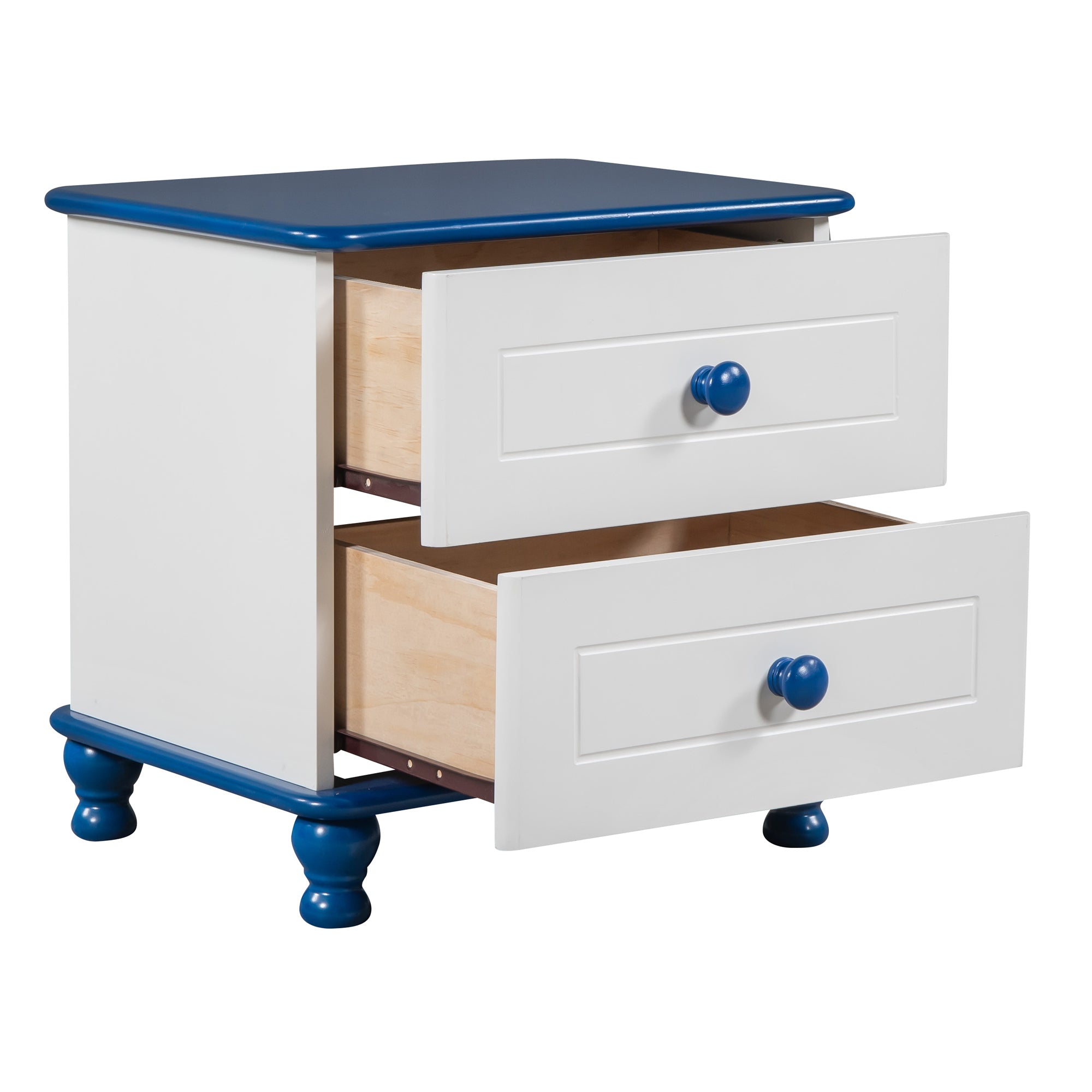 3-Pieces Bedroom Sets,Twin Size Boat-Shaped Platform Bed with Trundle and Two Nightstands,White+Blue - Atlantic Fine Furniture Melbourne FL