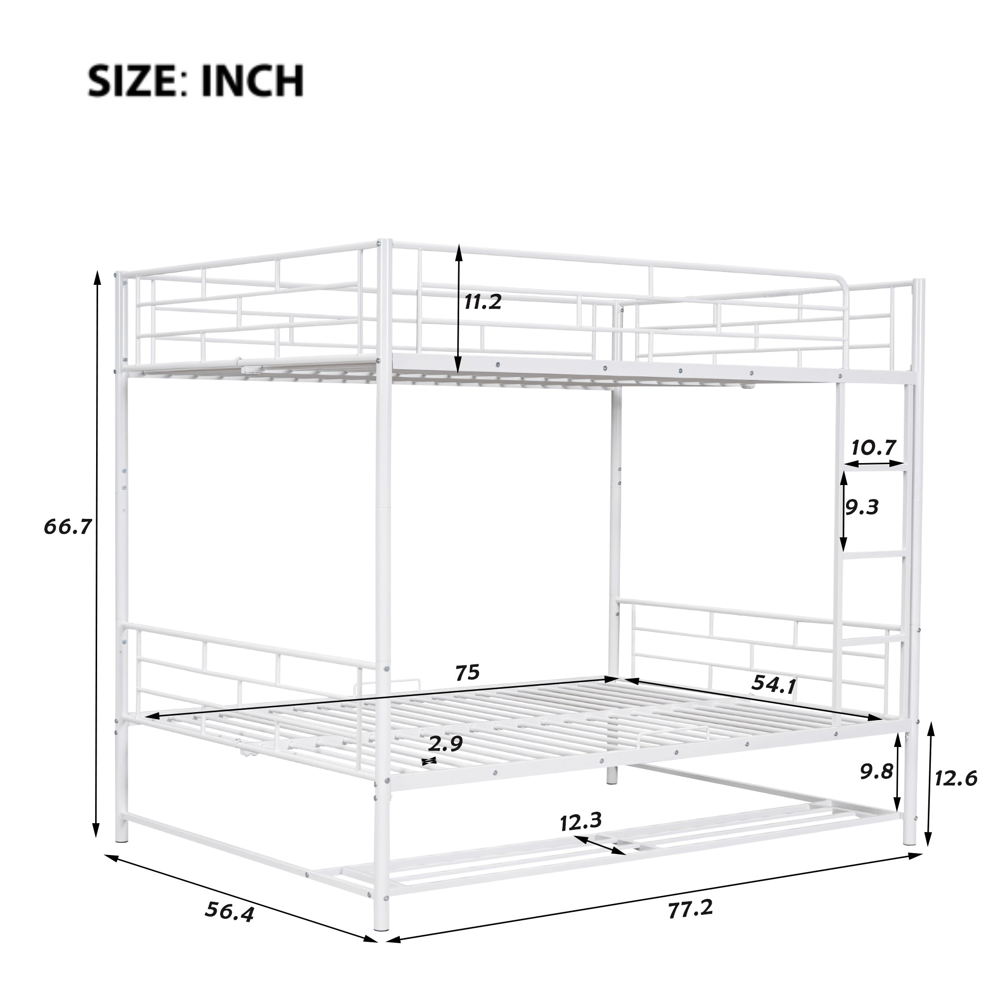 Full Over Full Metal Bunk Bed with Shelf and Guardrails, White - Atlantic Fine Furniture Melbourne FL