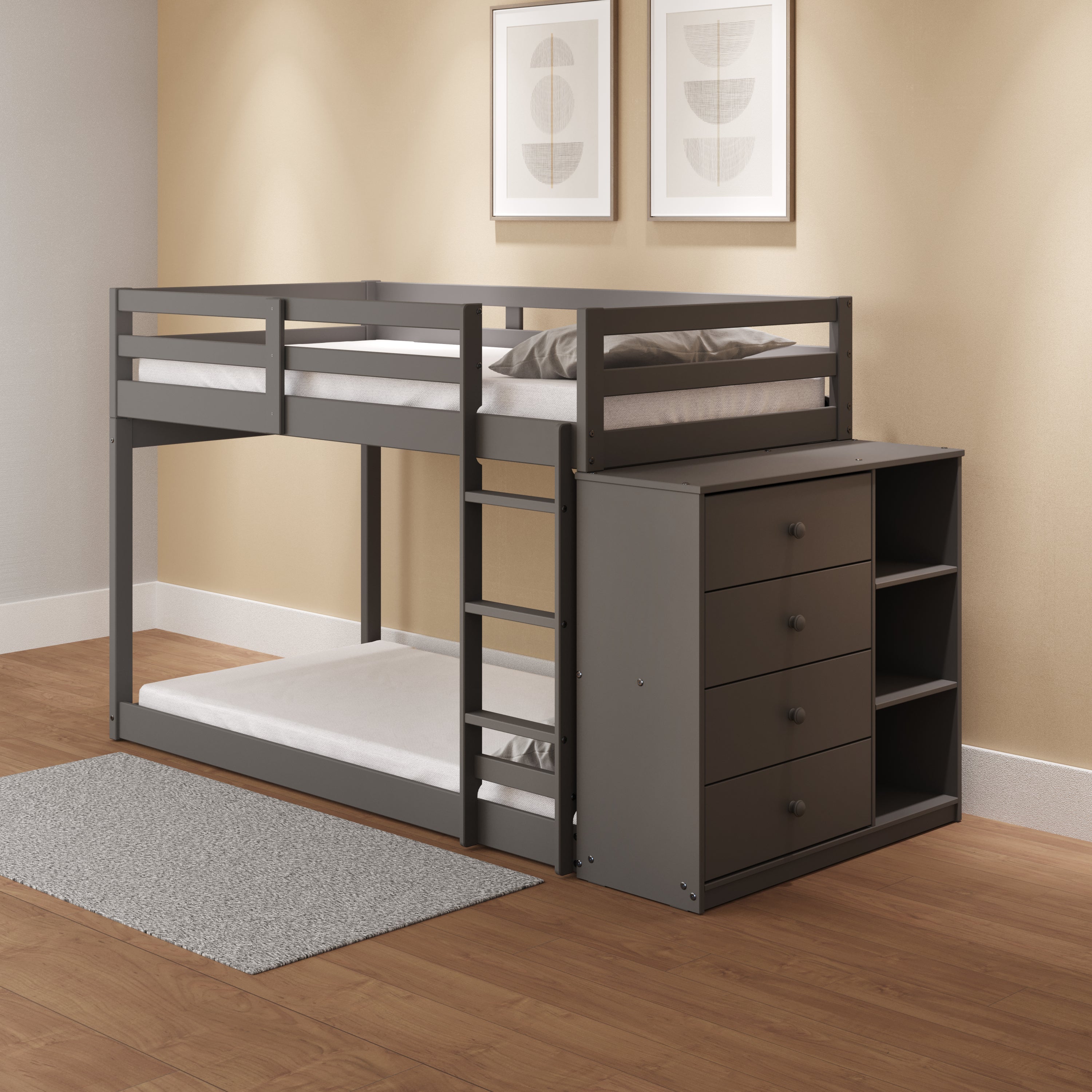 ACME Gaston Twin/Twin Bunk Bed w/Cabinet, Gray Finish BD01372 - Atlantic Fine Furniture Melbourne FL