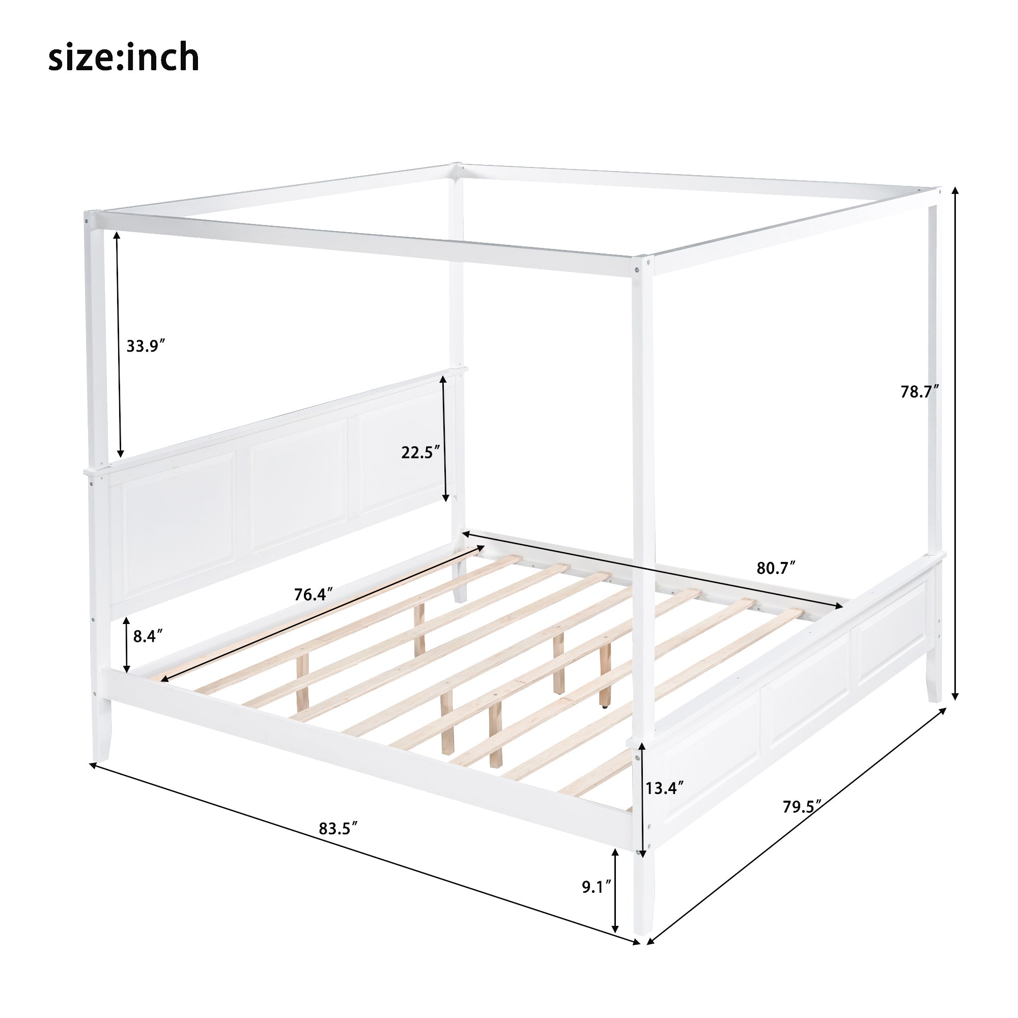 King Size Canopy Platform Bed with Headboard and Footboard,With Slat Support Leg, White - Atlantic Fine Furniture Melbourne FL