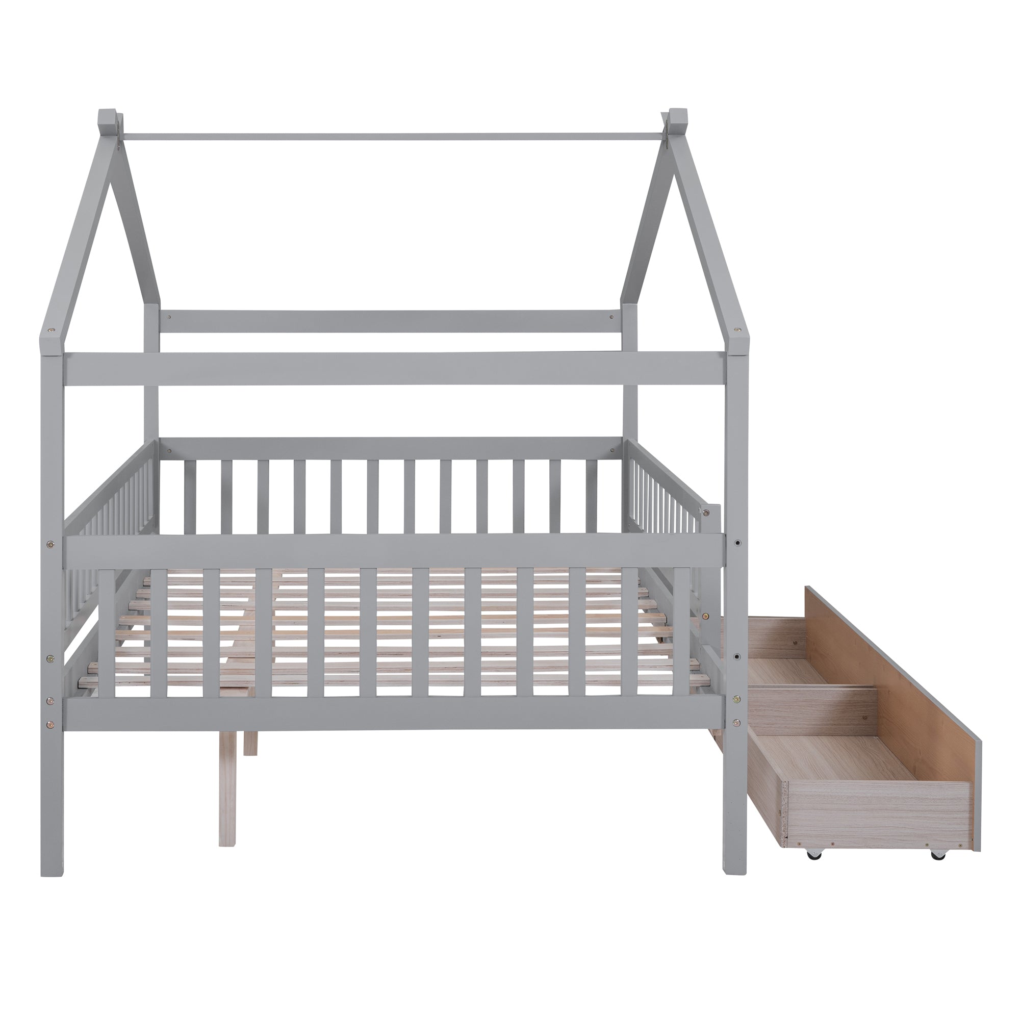 Full Size Wooden House Bed with Two Drawers,Gray - Atlantic Fine Furniture Melbourne FL