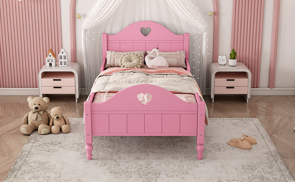 Girl's Love Princess Bed Macaron Twin Size Toddler Bed with Side Safety Rails and Headboard and Footboard , Light Pink