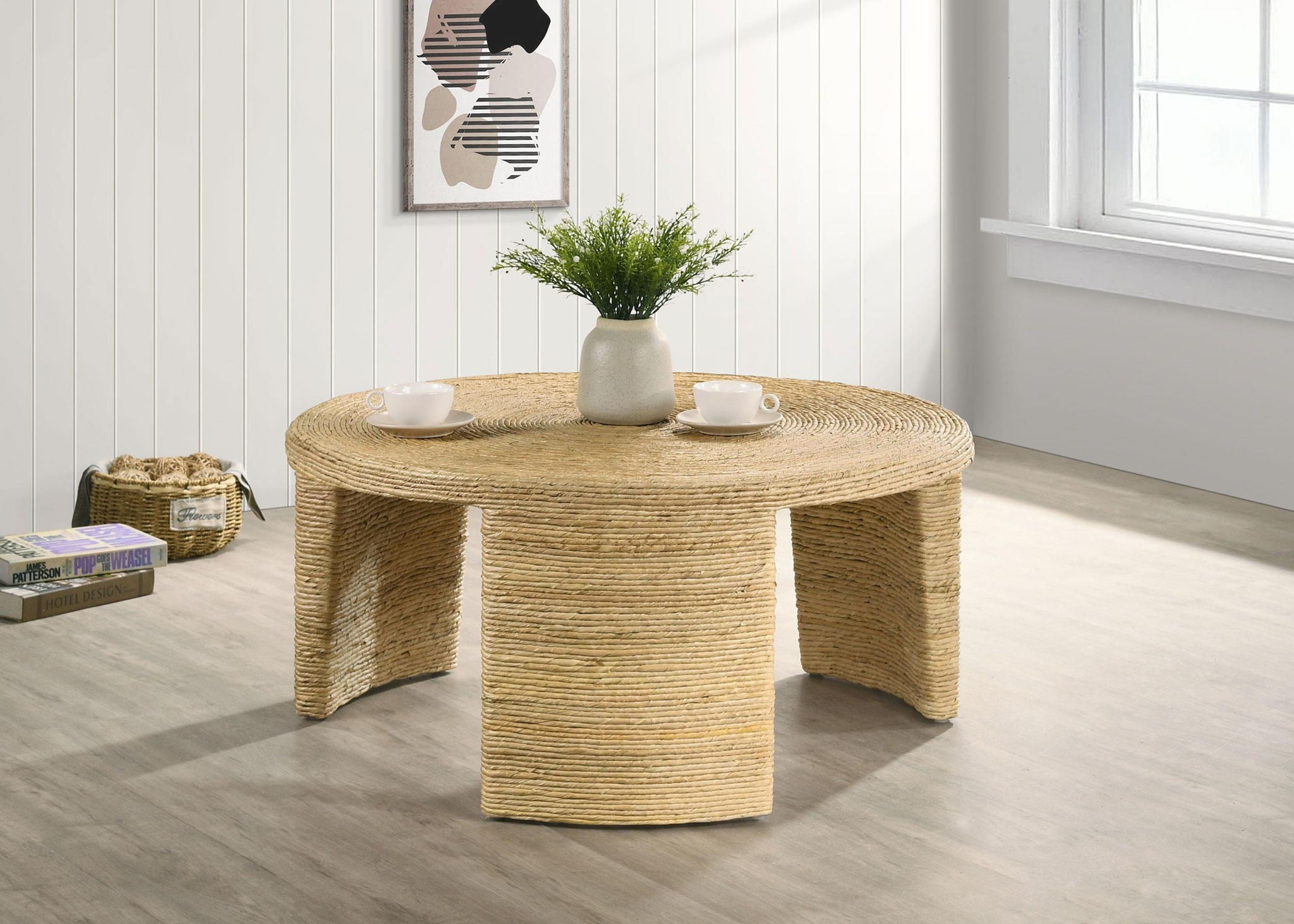 Artina Woven Rattan Round Coffee Table Natural Brown - Atlantic Fine Furniture Melbourne FL
