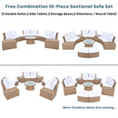 10 Piece Outdoor Sectional Half Round Patio Rattan Sofa Set