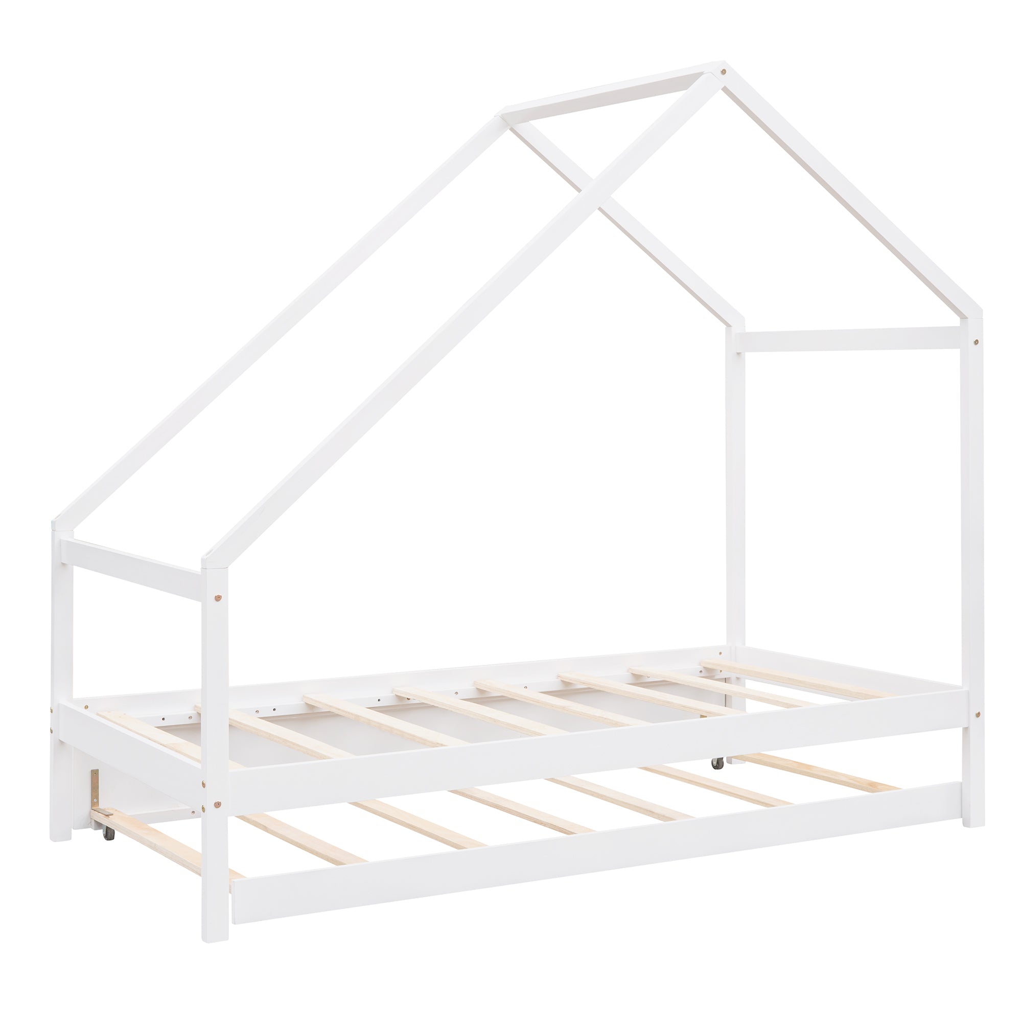 Twin Size Wooden House Bed With Twin Size Trundle, White - Atlantic Fine Furniture Melbourne FL