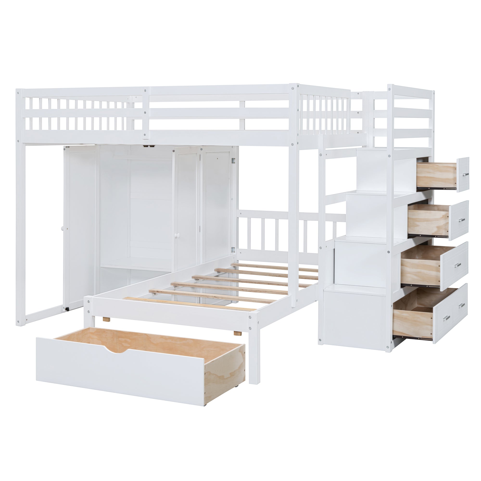 Full Over Twin Bunk Bed with Wardrobe, Drawers, White - Atlantic Fine Furniture Melbourne FL