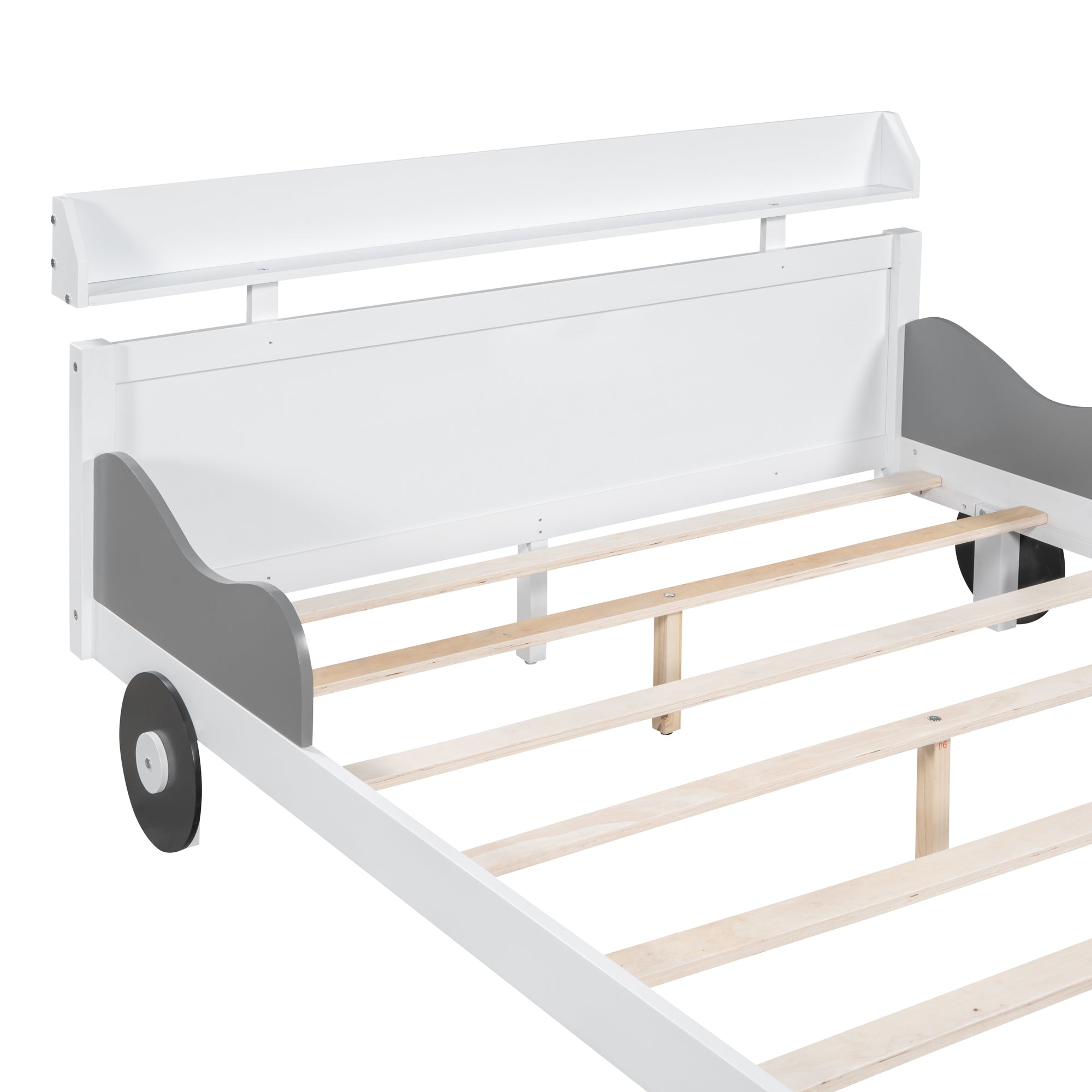 Full Size Car-Shaped Platform Bed,Full Bed with Storage Shelf for Bedroom,White - Atlantic Fine Furniture Melbourne FL