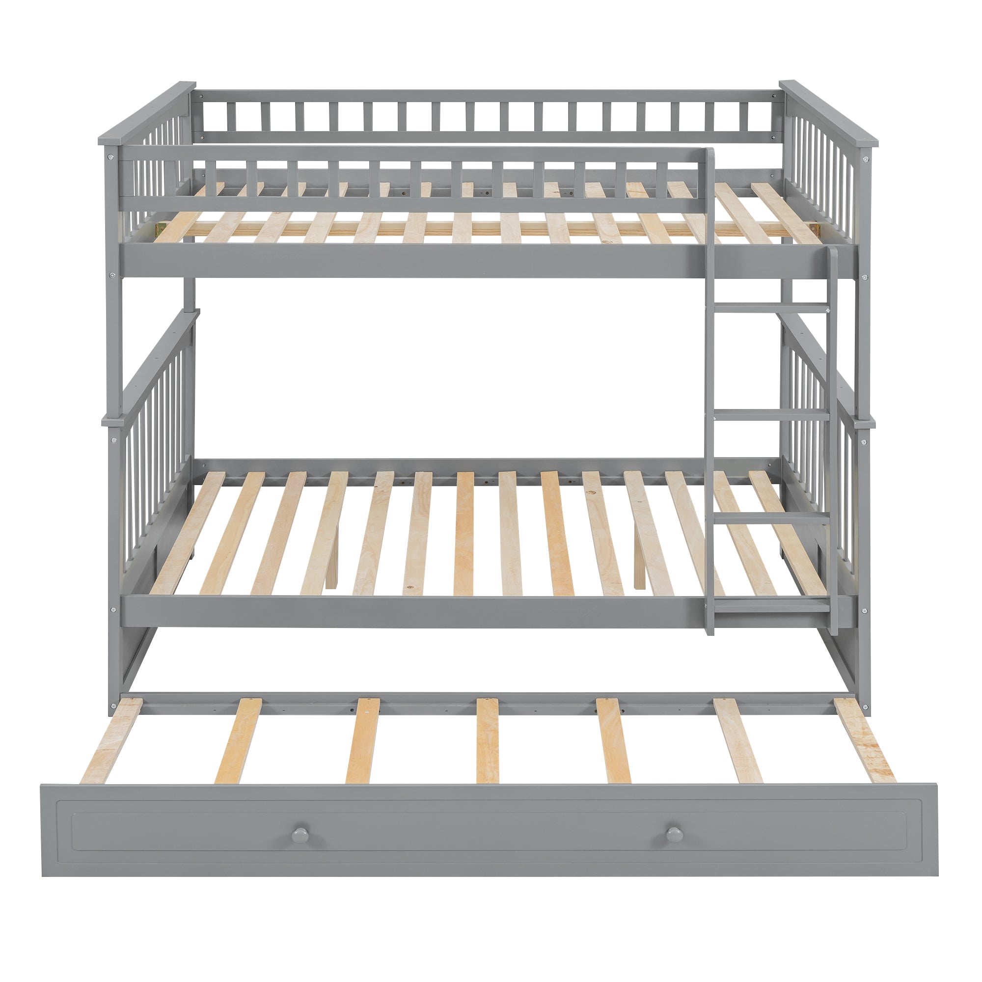 Full over Full Bunk Bed with Twin Size Trundle, Convertible Beds, Gray - Atlantic Fine Furniture Melbourne FL