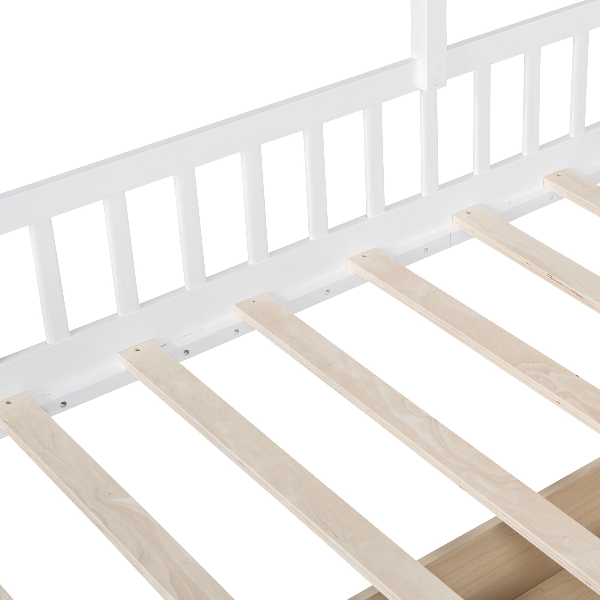 Twin Size House Bed with Sofa, Kids Platform Bed with Two Drawers and Storage Shelf, White - Atlantic Fine Furniture Melbourne FL