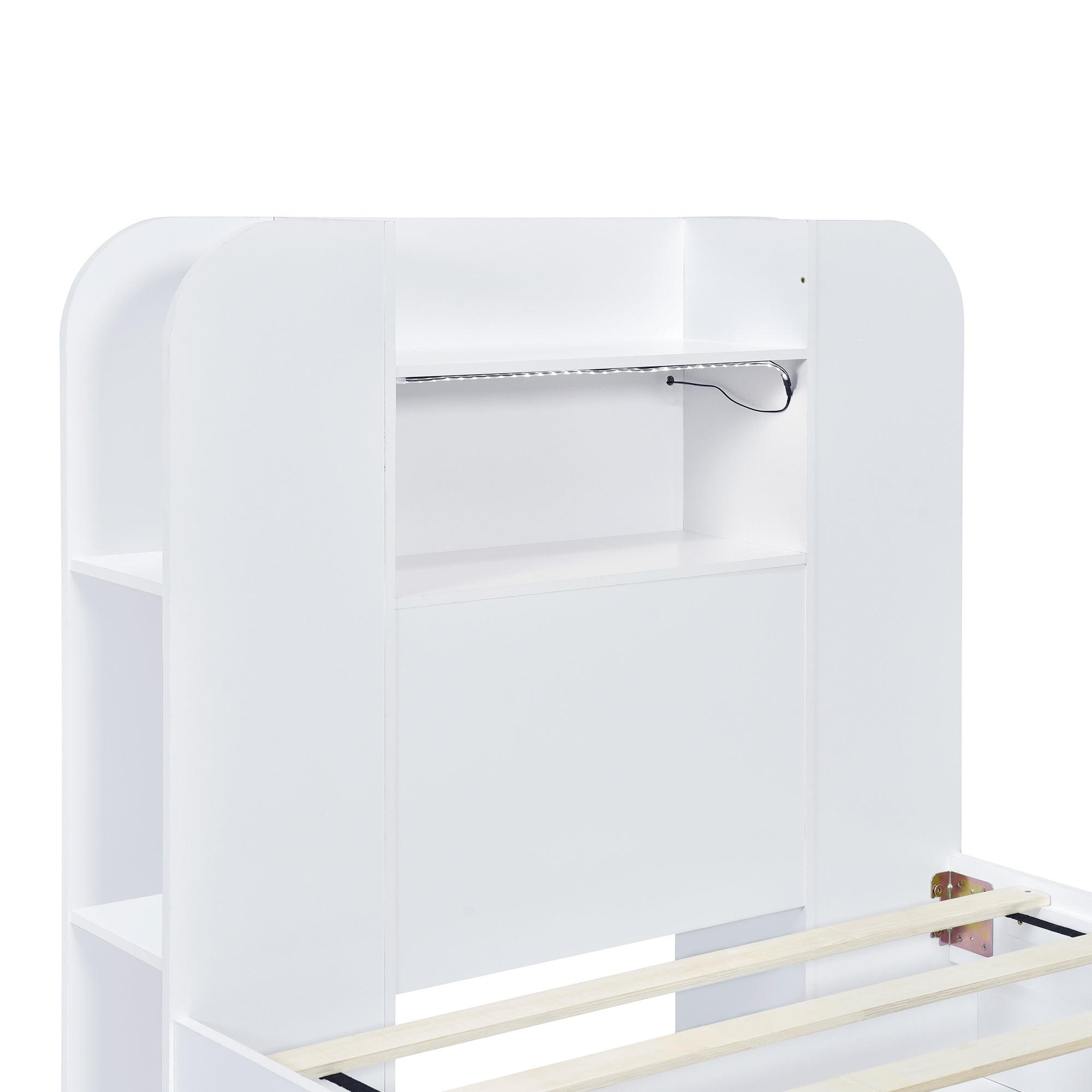 Twin Size Storage Platform Bed Frame with with Two Drawers and Light Strip Design in Headboard,White - Atlantic Fine Furniture Melbourne FL