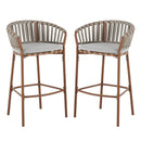 Lodi - Outdoor Matal Rope Barstool, Teak / Beige (Set of 2) - Teak / Beige