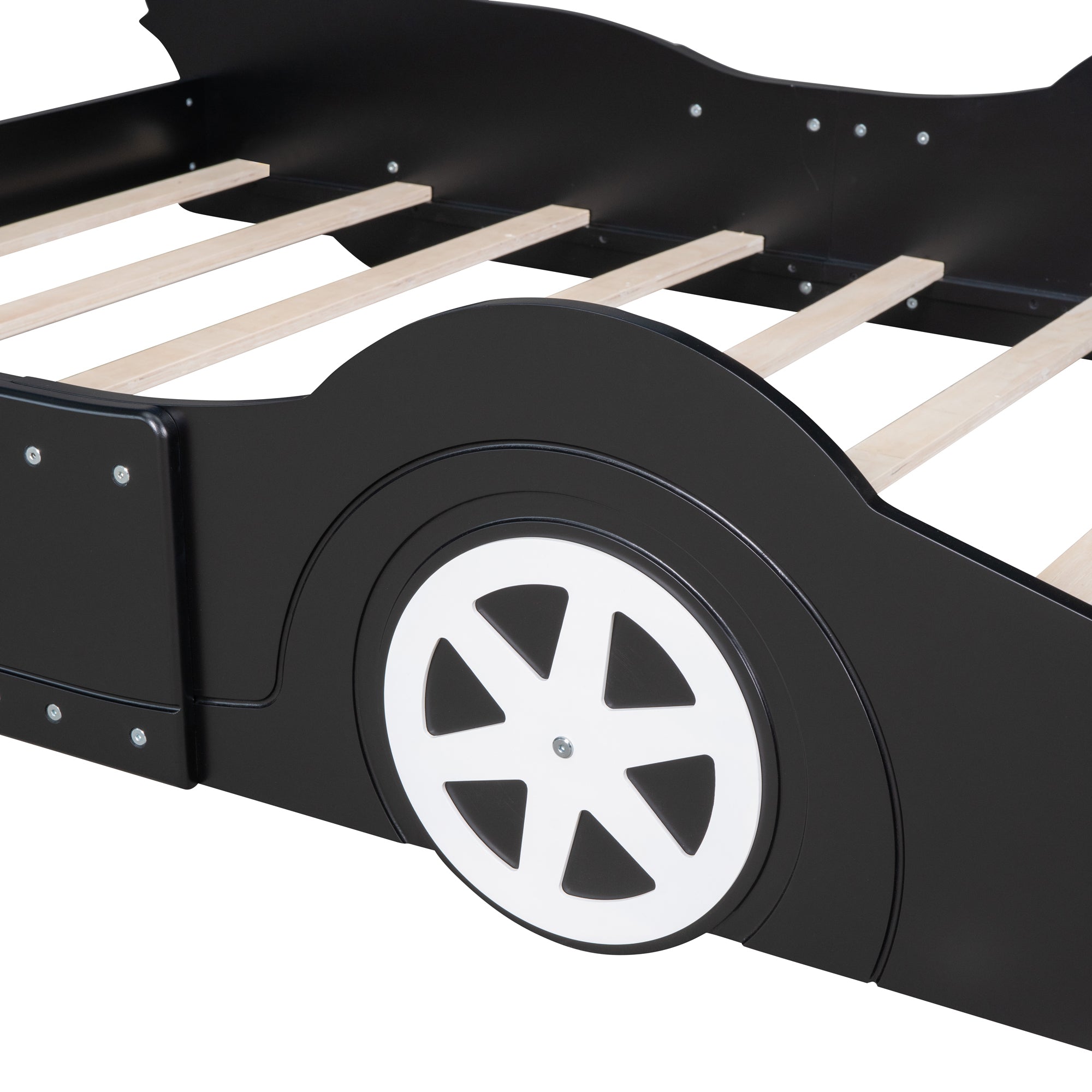 Full Size Race Car-Shaped Platform Bed with Wheels,Black - Atlantic Fine Furniture Melbourne FL