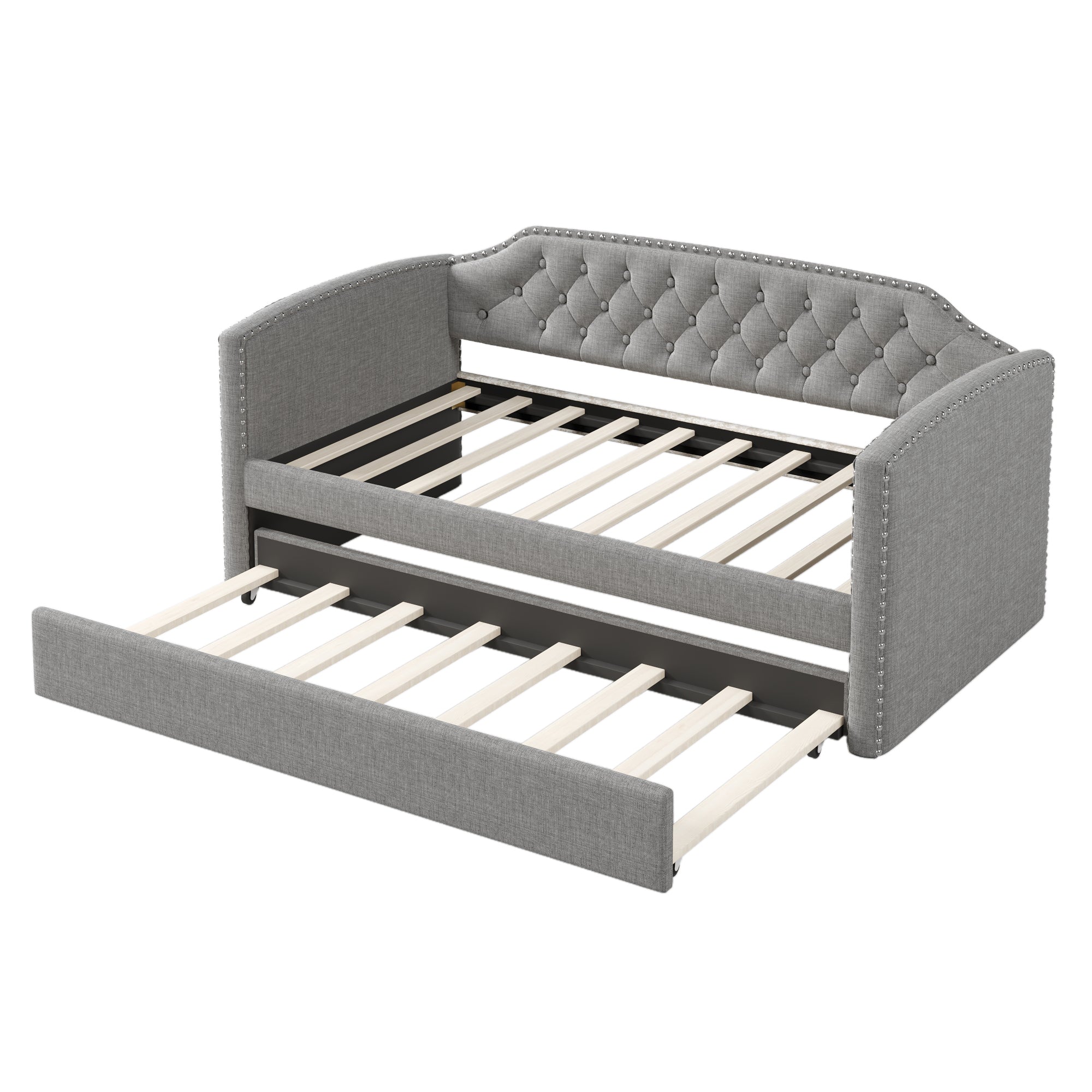 Twin Size Upholstered Daybed with Trundle for Guest Room, Small Bedroom, Study Room, Gray - Atlantic Fine Furniture Melbourne FL
