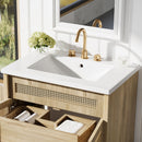 Bathroom Vanity With Handwoven Rattan Doors, Resin Basin - Natural Wood