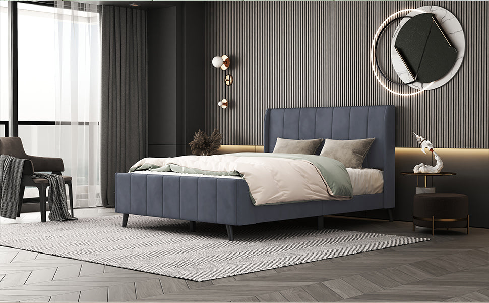 Full Size Upholstered Platform Bed, Velvet, Gray - Atlantic Fine Furniture Melbourne FL