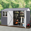 8 0 Ft Outdoor Storage Garden Tool Shed With Thickened Galvanized Steel With Sloped Roof & Double Lockable Door Storage Shed Large With 6 Vents - Gray