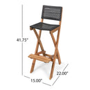 Outdoor Folding Acacia Wood Barstools With Rattan Backrest And Seat