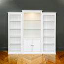 Retro Style 3 Piece Bookcase Display Cabinet With Adjustable LED Lighting, Tempered Glass Shelves - White