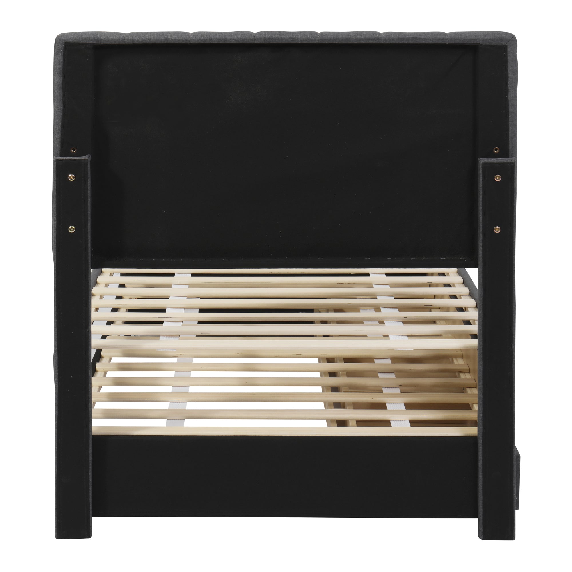 Twin Size Upholstered Platform Bed with Trundle and 3 Drawers, Linen Fabric, Gray - Atlantic Fine Furniture Melbourne FL