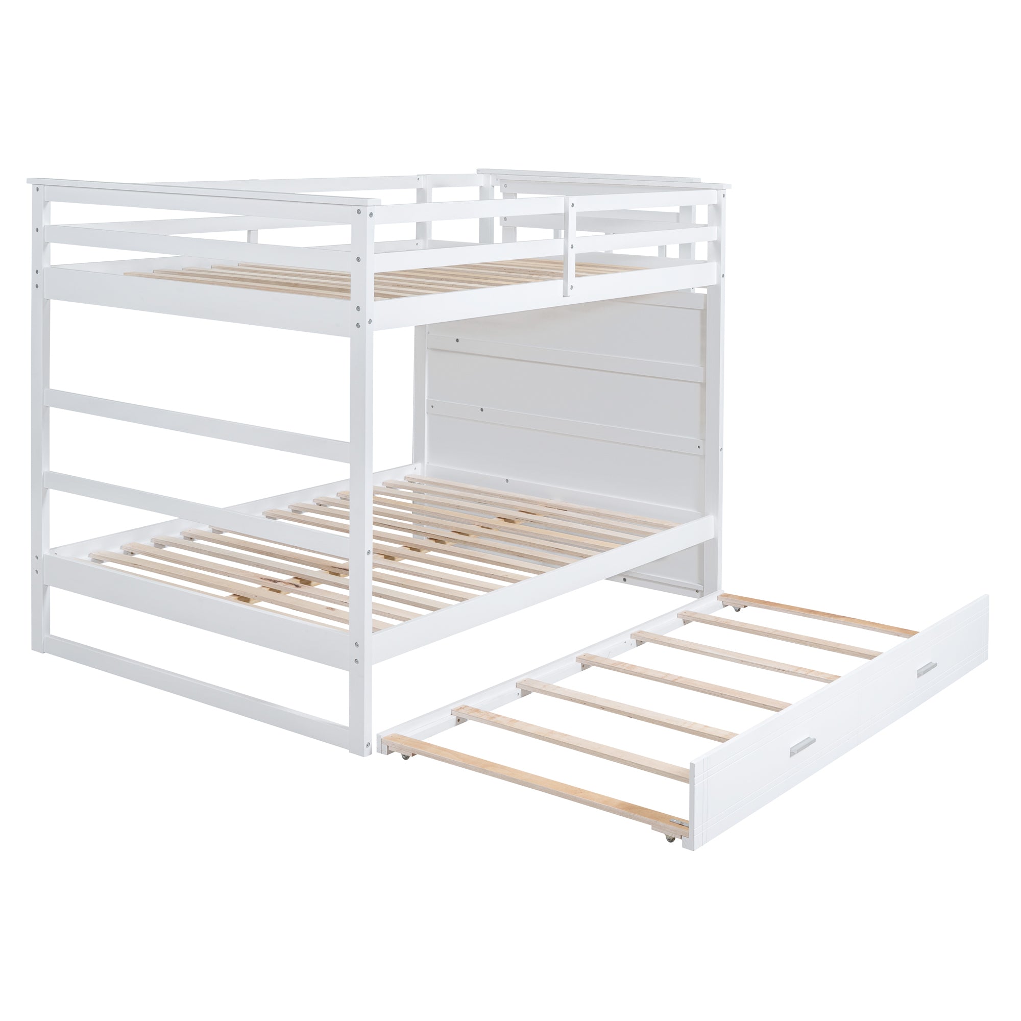 Full Over Full Bunk Bed with Twin Size Trundle and Staircase, White - Atlantic Fine Furniture Melbourne FL