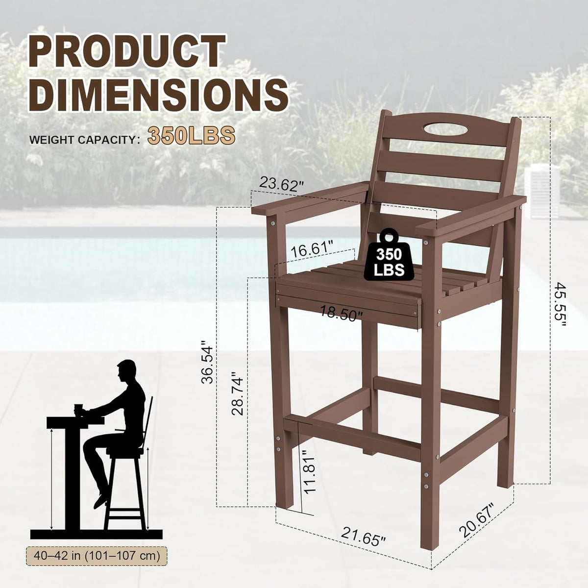 Crefise Tall Adirondack Bar Chairs, Set of 2 - Brown