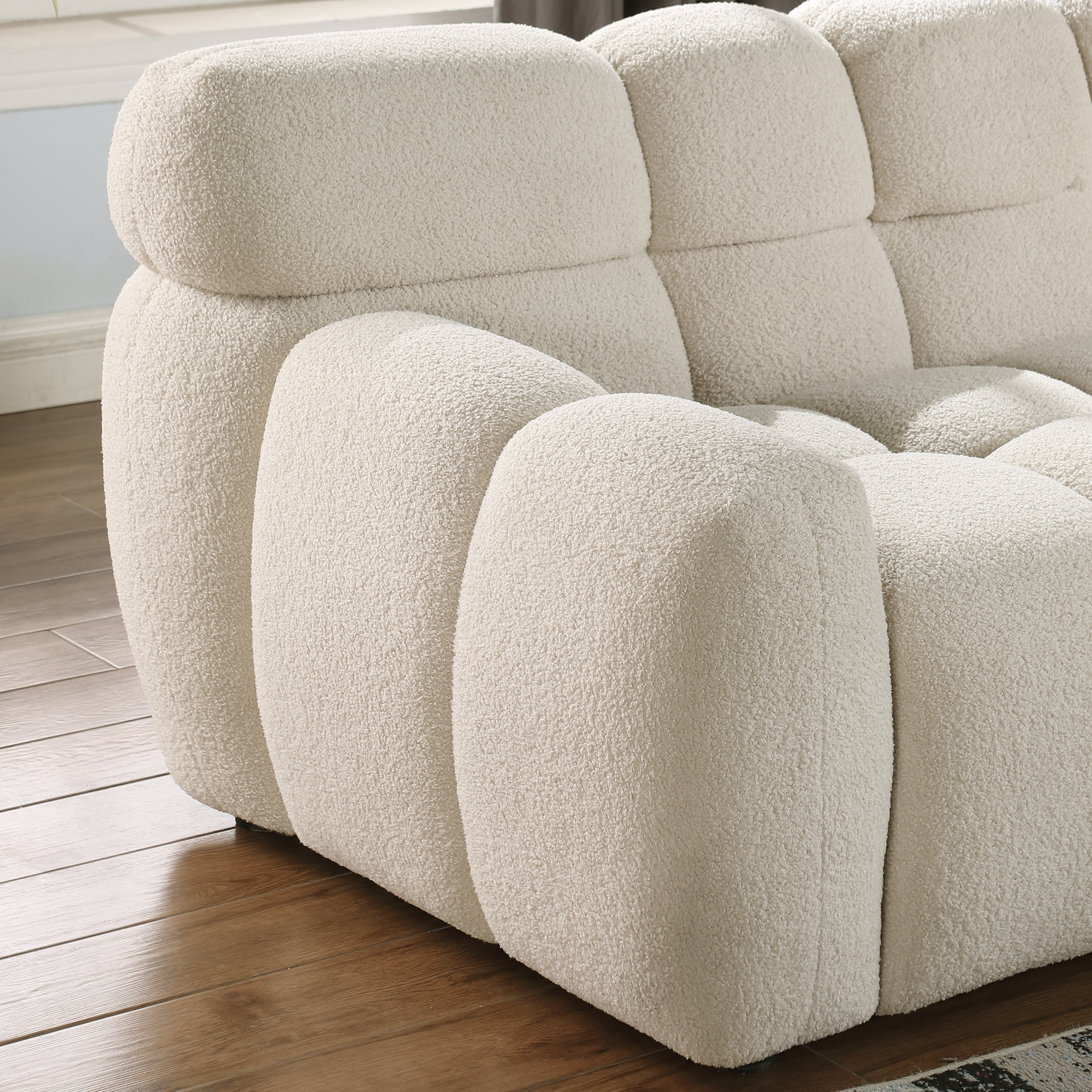 64.96 length ,35.83" deepth ,human body structure for USA people, marshmallow sofa,boucle sofa ,2 seater, BEIGE BOUCLE