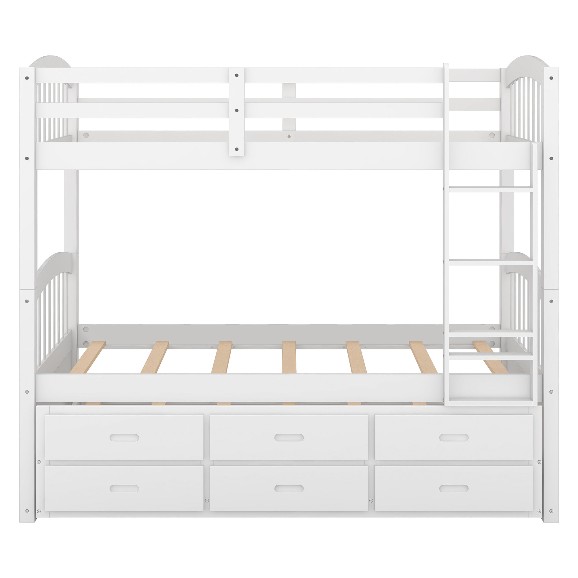 Twin over Twin Wood Bunk Bed with Trundle and Drawers,White