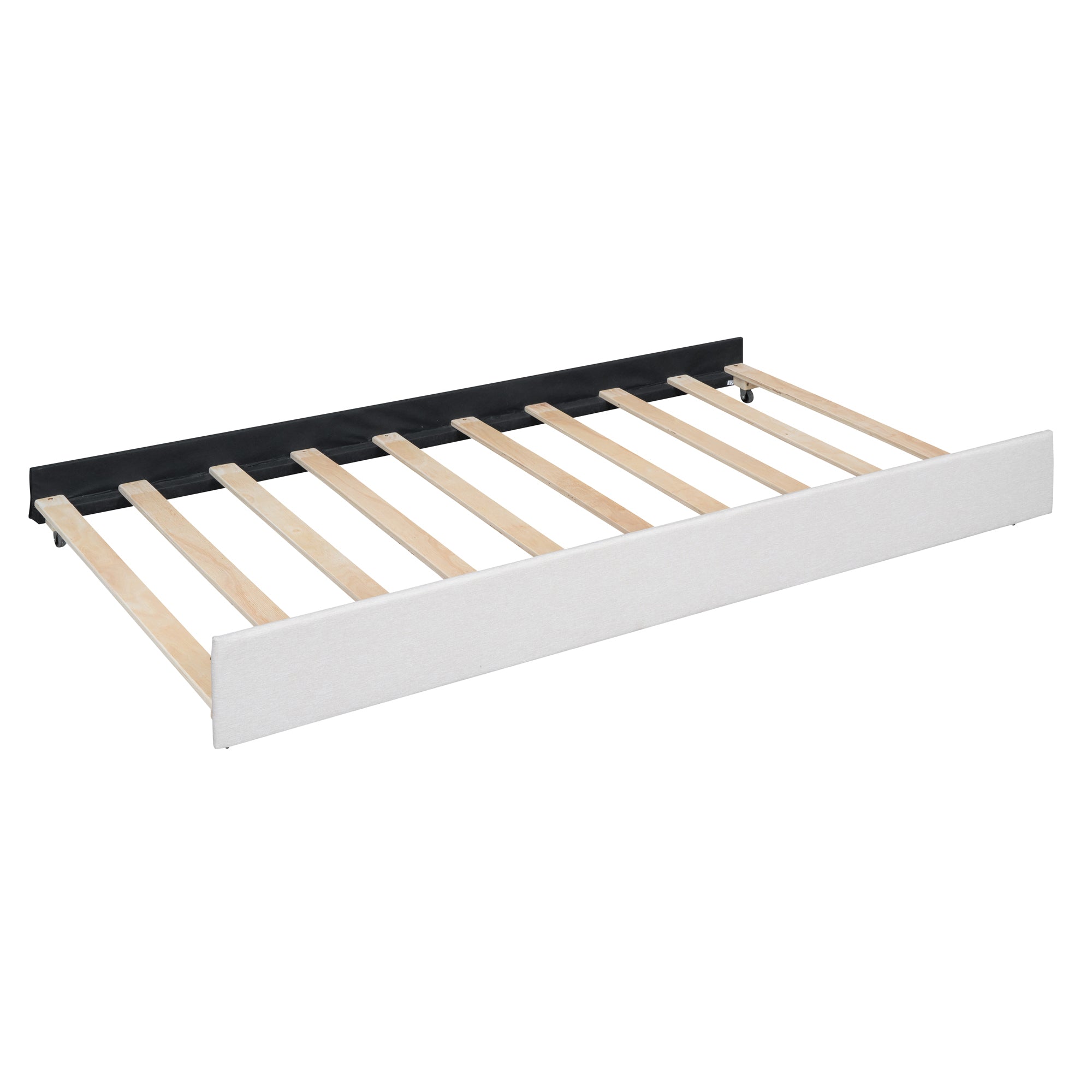 Full Size Upholstered Platform Bed with Brick Pattern Headboard, with Twin Size Trundle and 2 Drawers, Linen Fabric, Beige - Atlantic Fine Furniture Melbourne FL