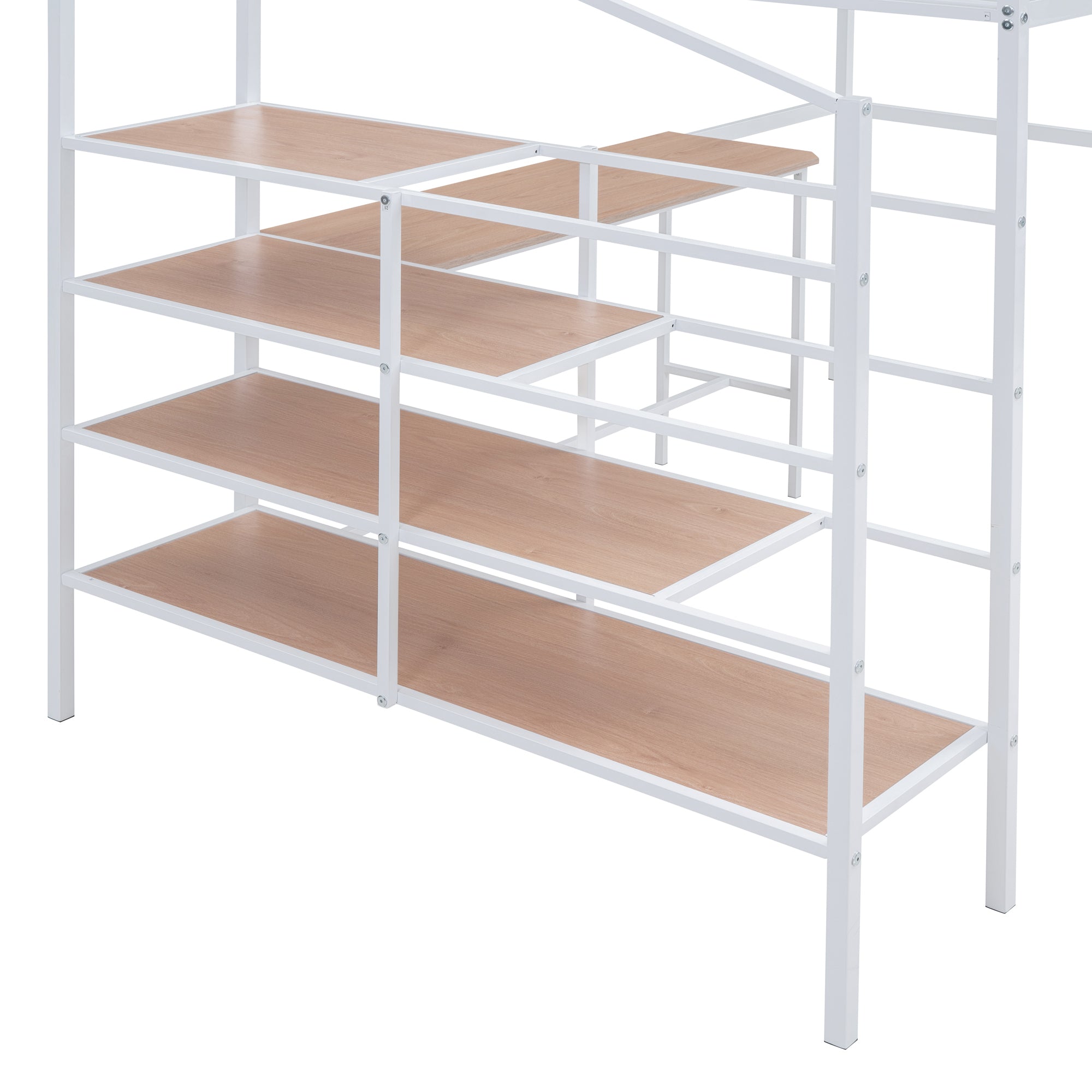 Full Size Metal Loft Bed with Desk and Lateral Storage Ladder, White - Atlantic Fine Furniture Melbourne FL