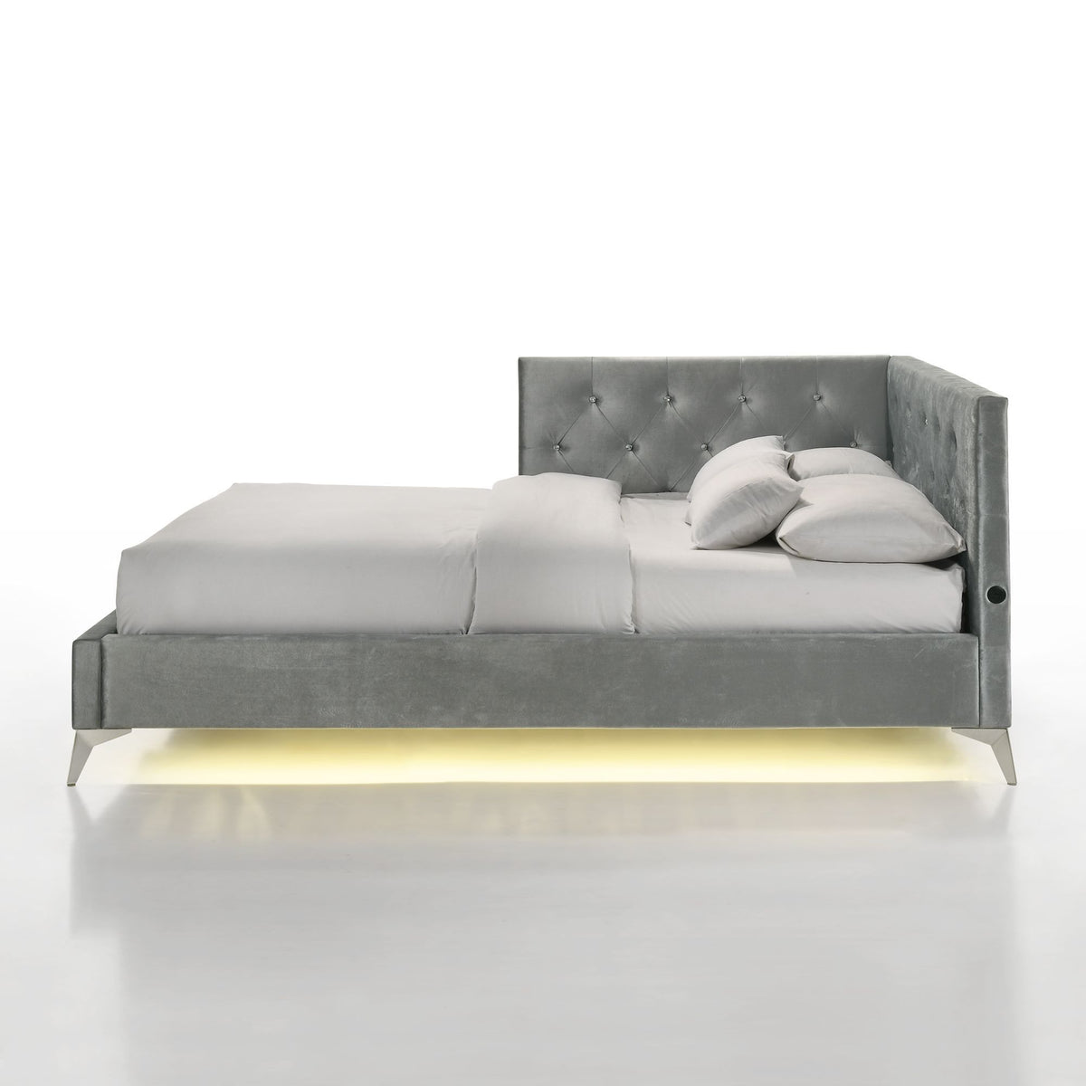 Amberley Full Upholstered Corner Bed With LED And USB in Gray by Elements International, view 11
