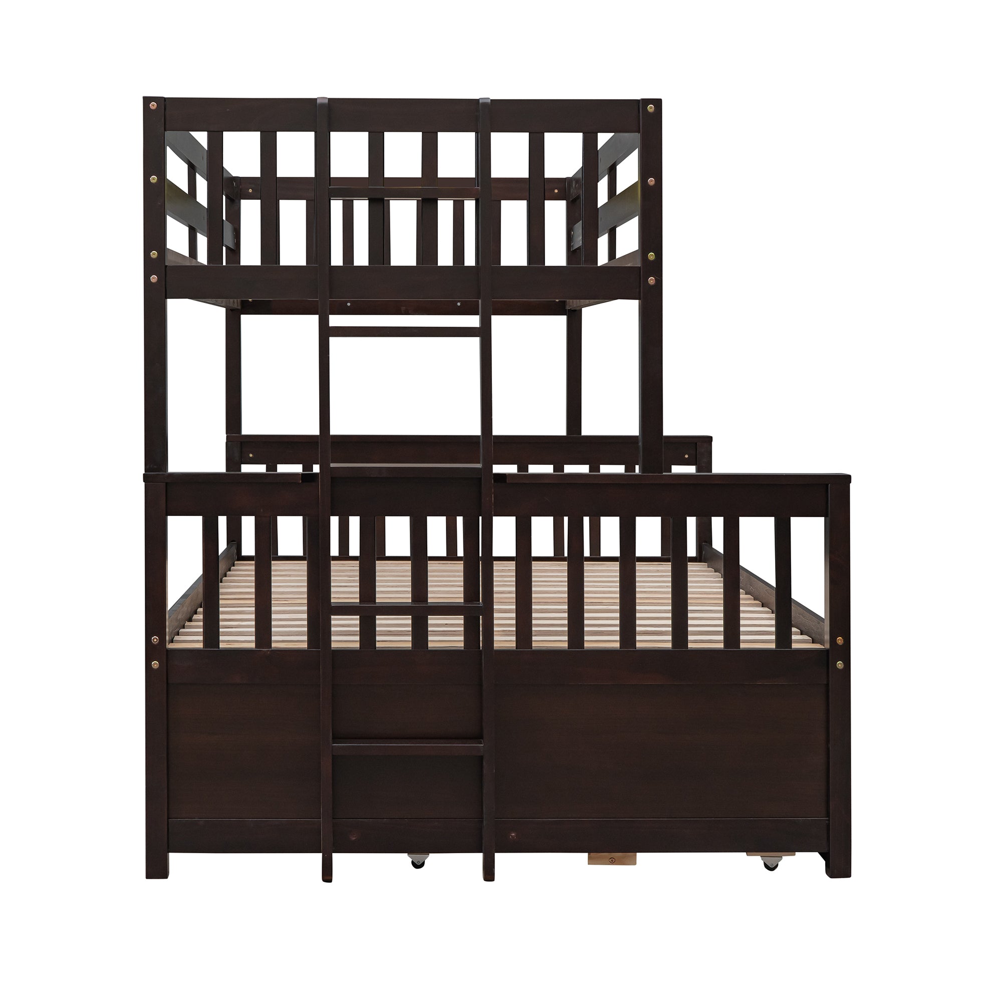 Twin-Over-Full Bunk Bed with Twin size Trundle , Separable Bunk Bed with Drawers for Bedroom - Espresso