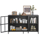 Modern Heavy Duty Metal Sideboard Buffet Cabinet With Storage, Adjustable Feet, Glass Doors, Steel - Black