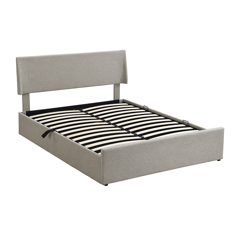 Queen Size Sleigh Bed with Side-Tilt Hydraulic Storage System, Linen Upholstery, Gray - Atlantic Fine Furniture Melbourne FL