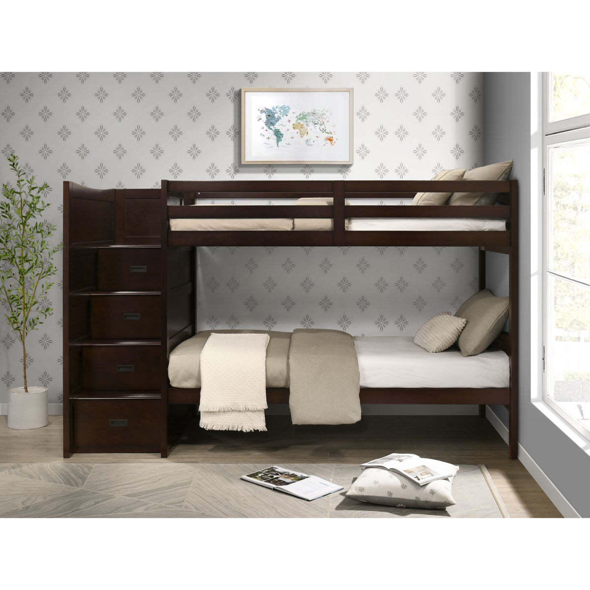 Sami Step Bunk With Left Headboard in Dark Brown by Elements International, view 45