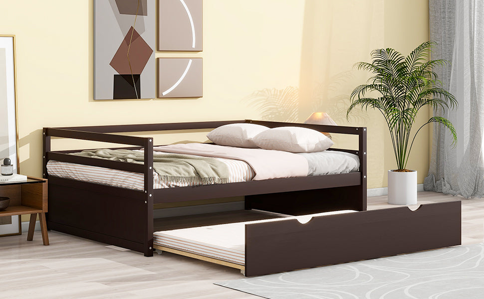 Twin Size Wood Daybed with Twin Size Trundle, Espresso - Atlantic Fine Furniture Melbourne FL