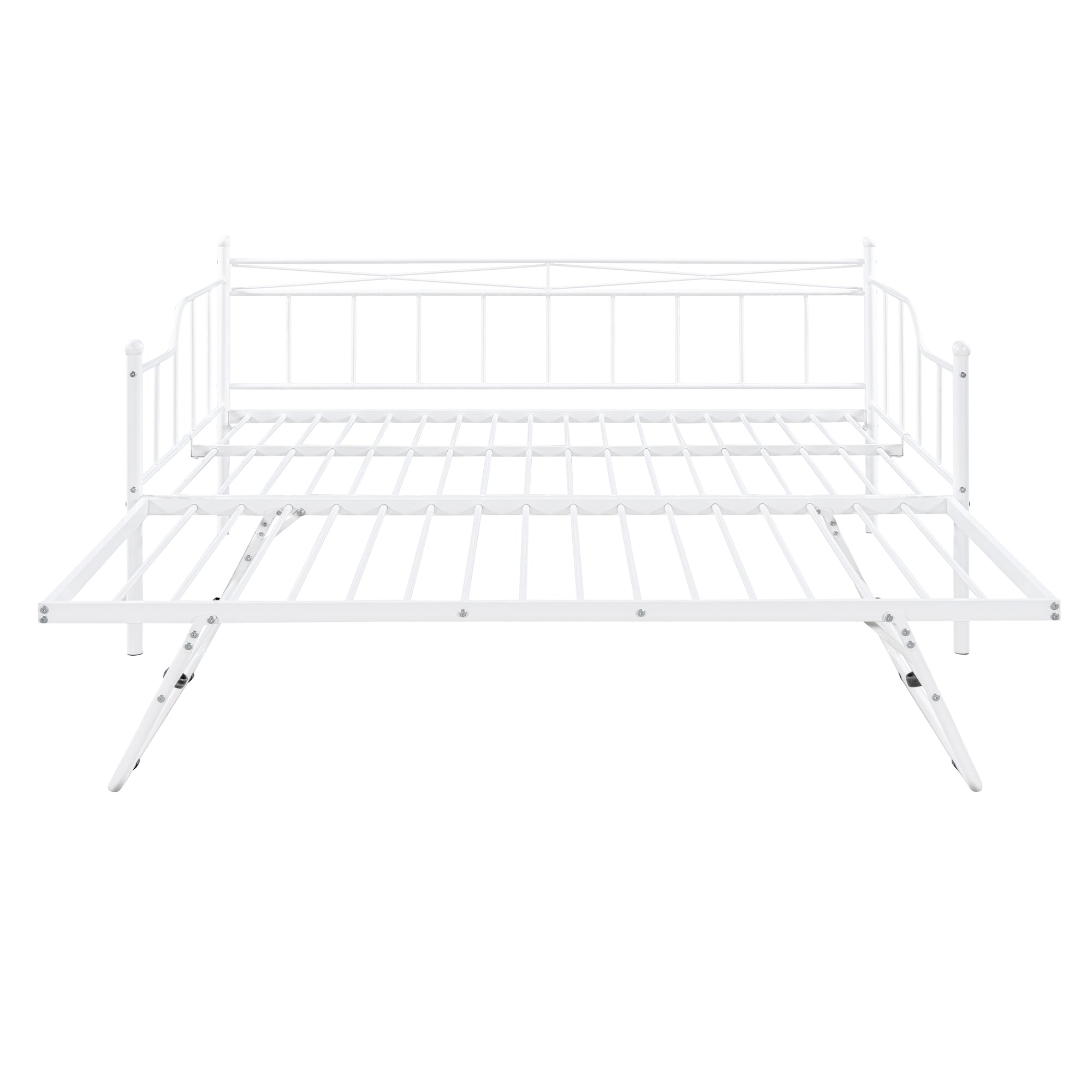 Full Size Metal Daybed with Twin Size Adjustable Trundle, Portable Folding Trundle, White(OLD SKU:MF293736AAK)