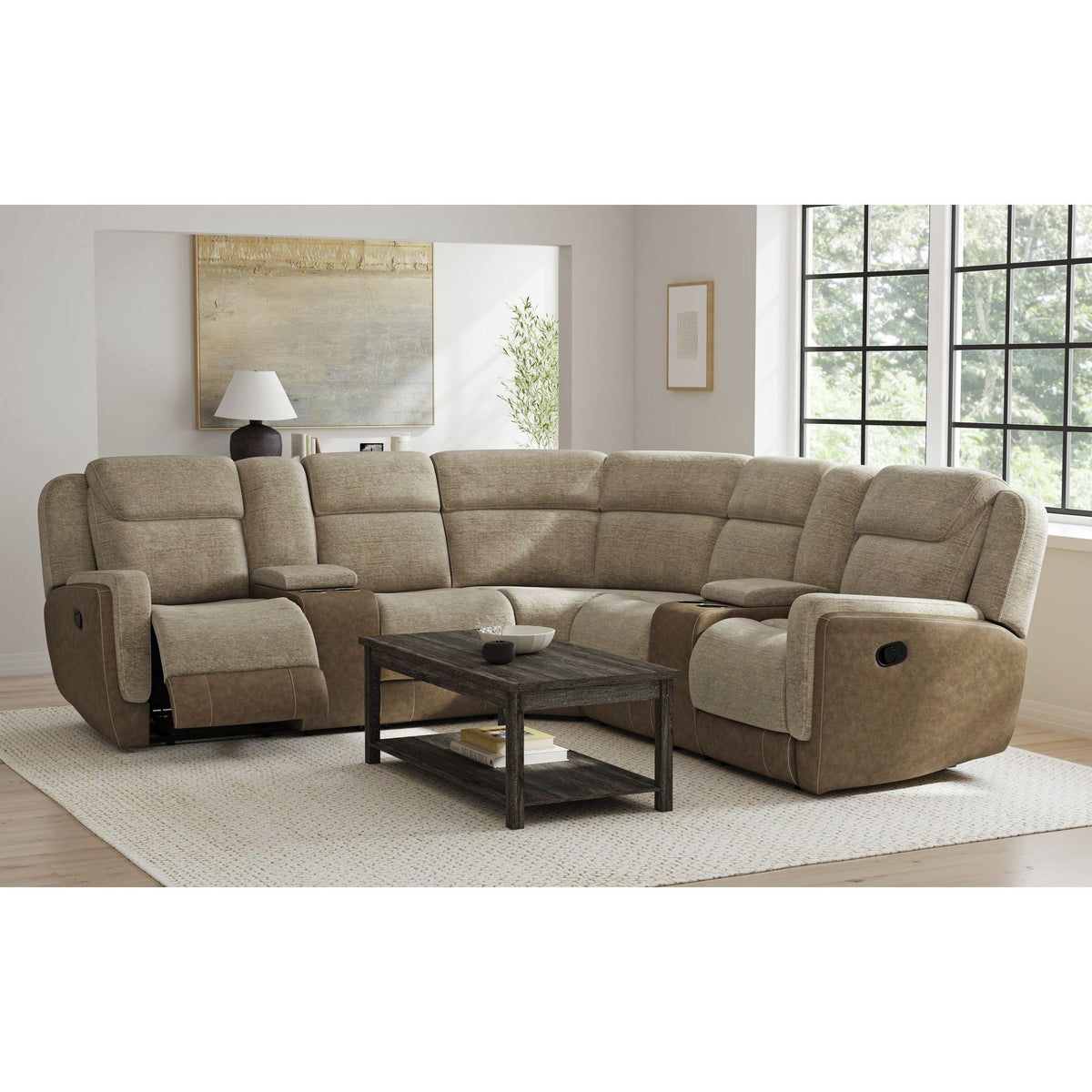 Hornet 3 Piece Sectional Set With Console And 2 Recliners in Gray by Elements International, view 18
