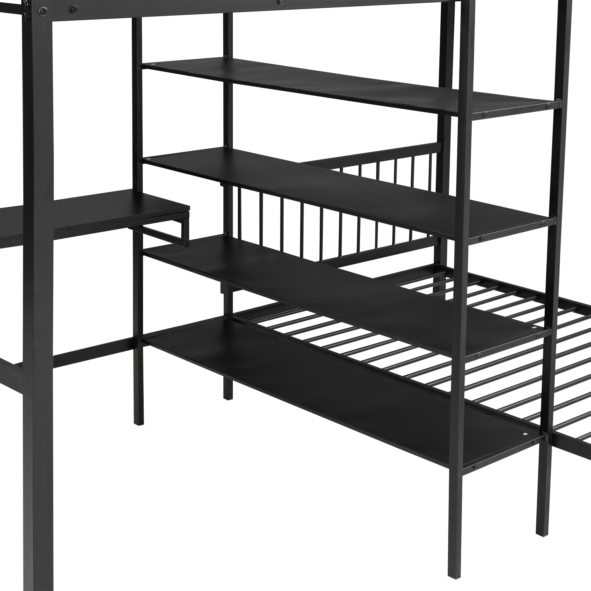 Full Over Twin Metal Bunk Bed with Built-in Desk, Shelves and Ladder, Black - Atlantic Fine Furniture Melbourne FL