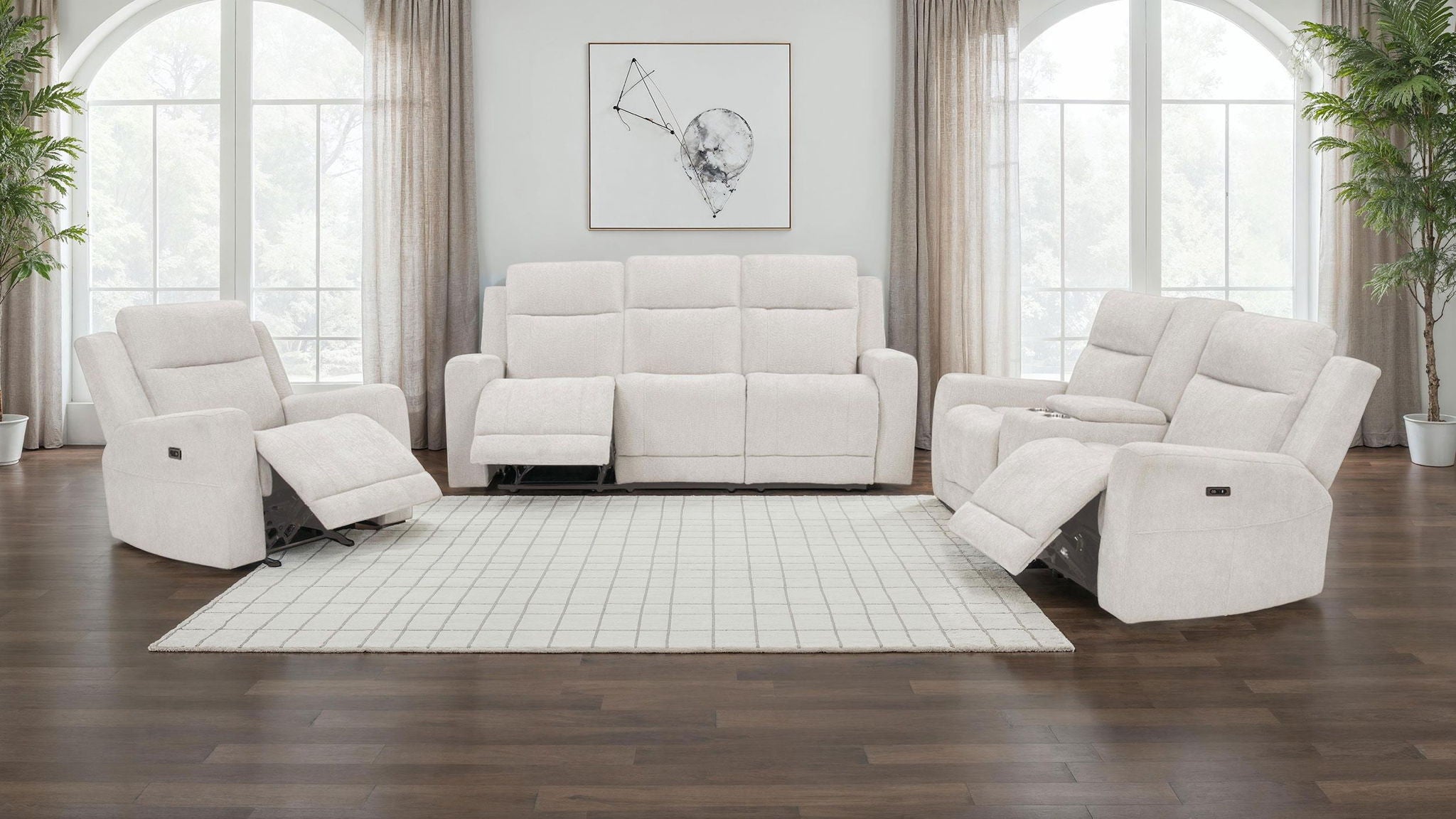Kennett 3-piece Chenille Power Reclining Sofa Set Ivory