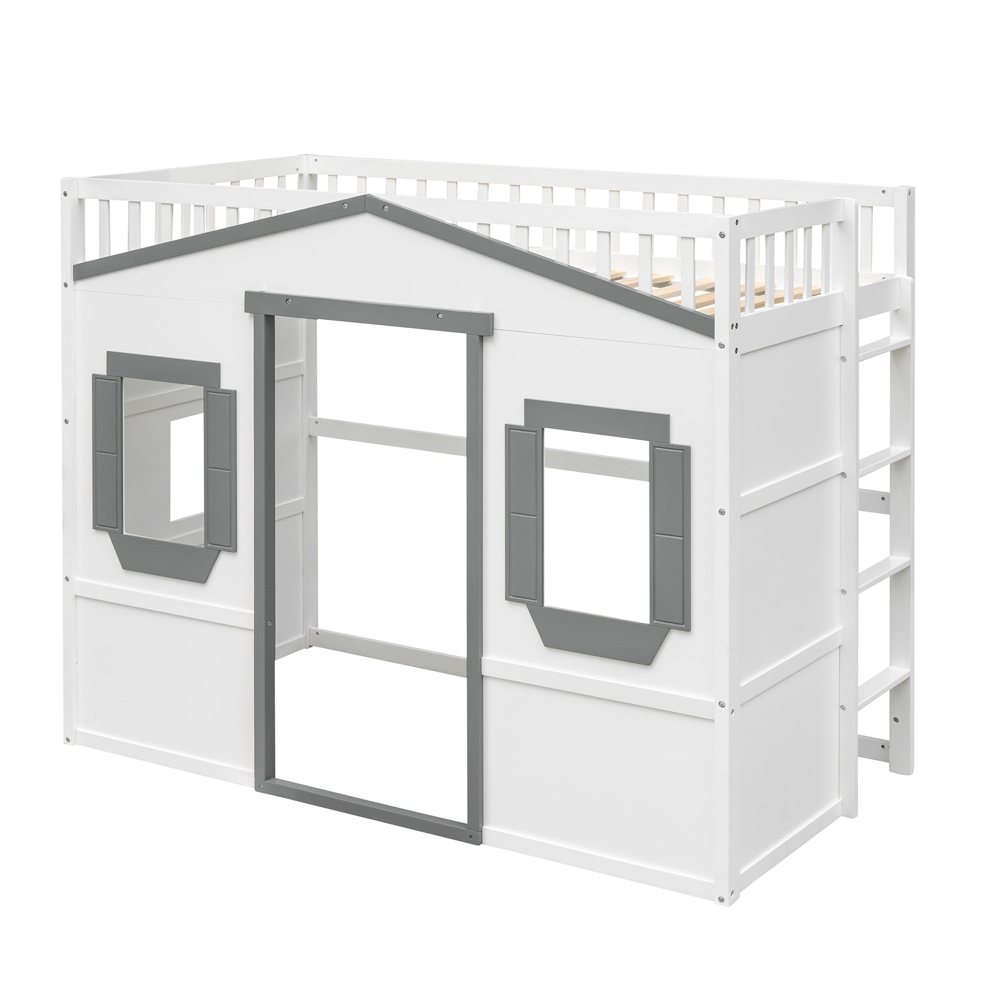 Twin Size House Loft Bed With Ladder-White+Gray Frame - Atlantic Fine Furniture Melbourne FL