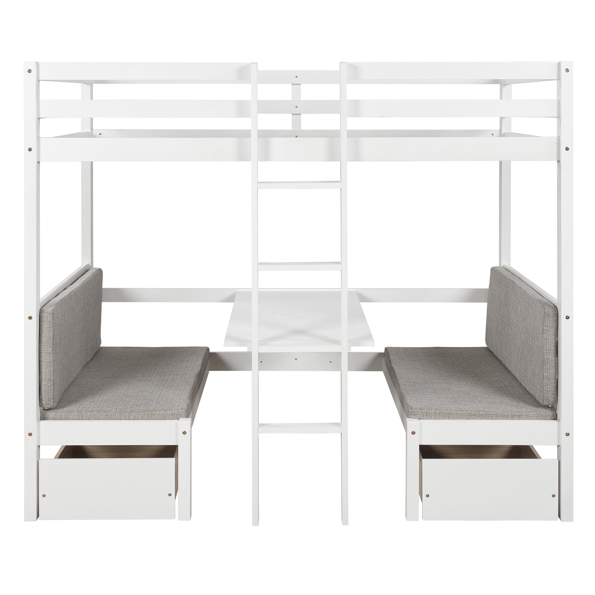 Functional Loft Bed(turn into upper bed and down desk,cushion sets are free),Twin Size,White