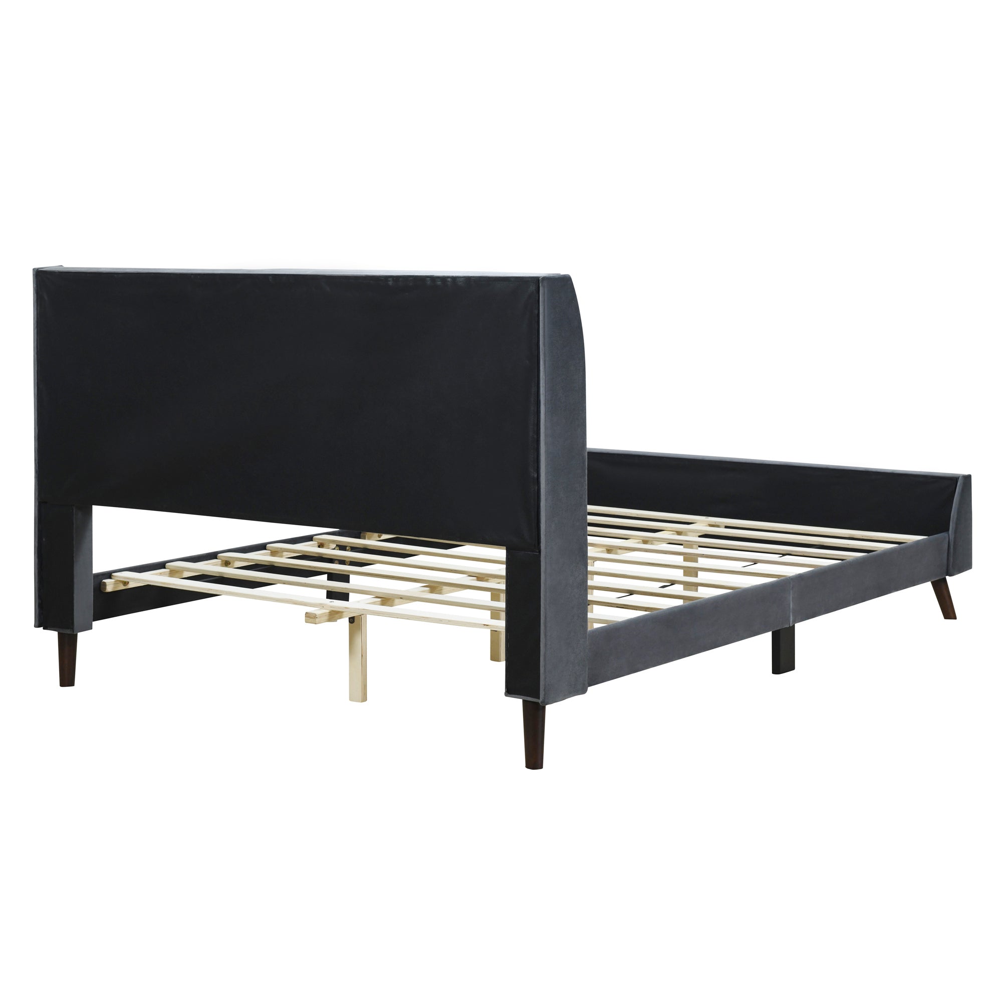 Queen Size Upholstered Platform Bed, Velvet, Gray - Atlantic Fine Furniture Melbourne FL
