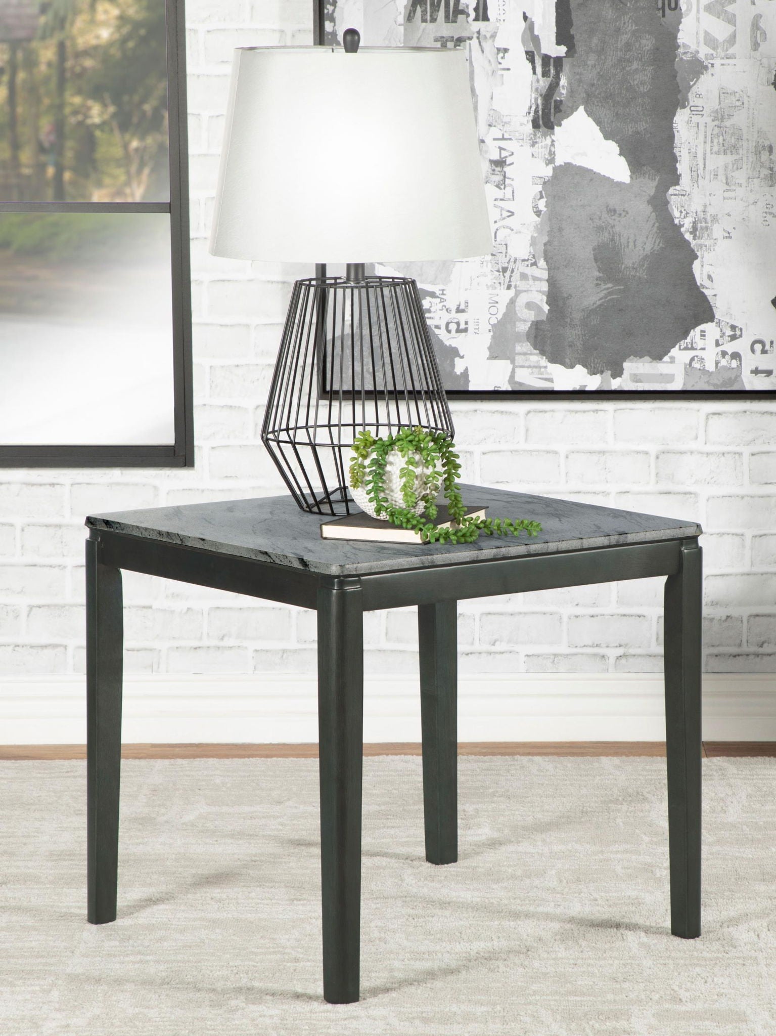 Mozzi Square Faux Marble Side End Table Grey and Black - Atlantic Fine Furniture Melbourne FL