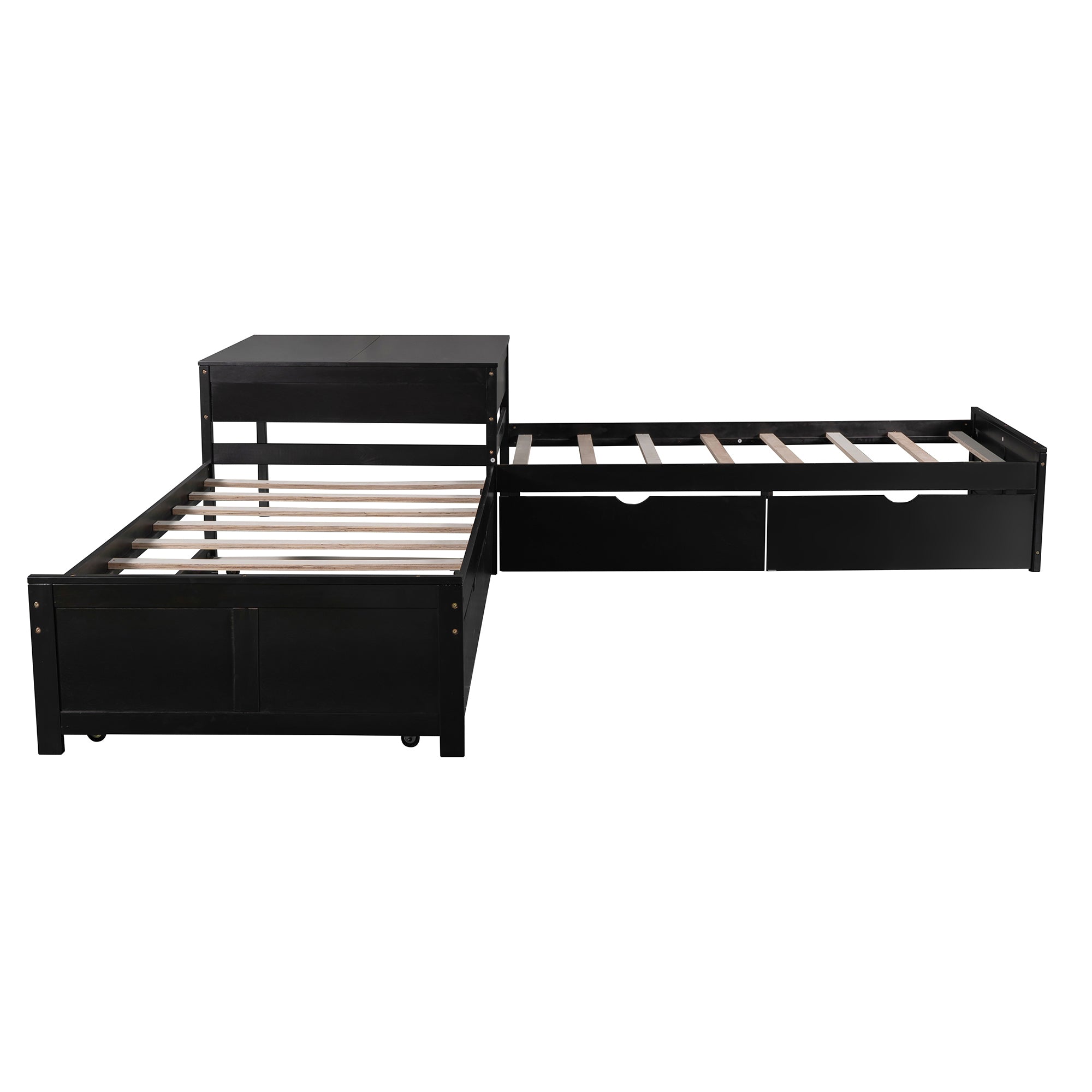 L-shaped Platform Bed with Trundle and Drawers Linked with built-in Desk,Twin,Espresso - Atlantic Fine Furniture Melbourne FL