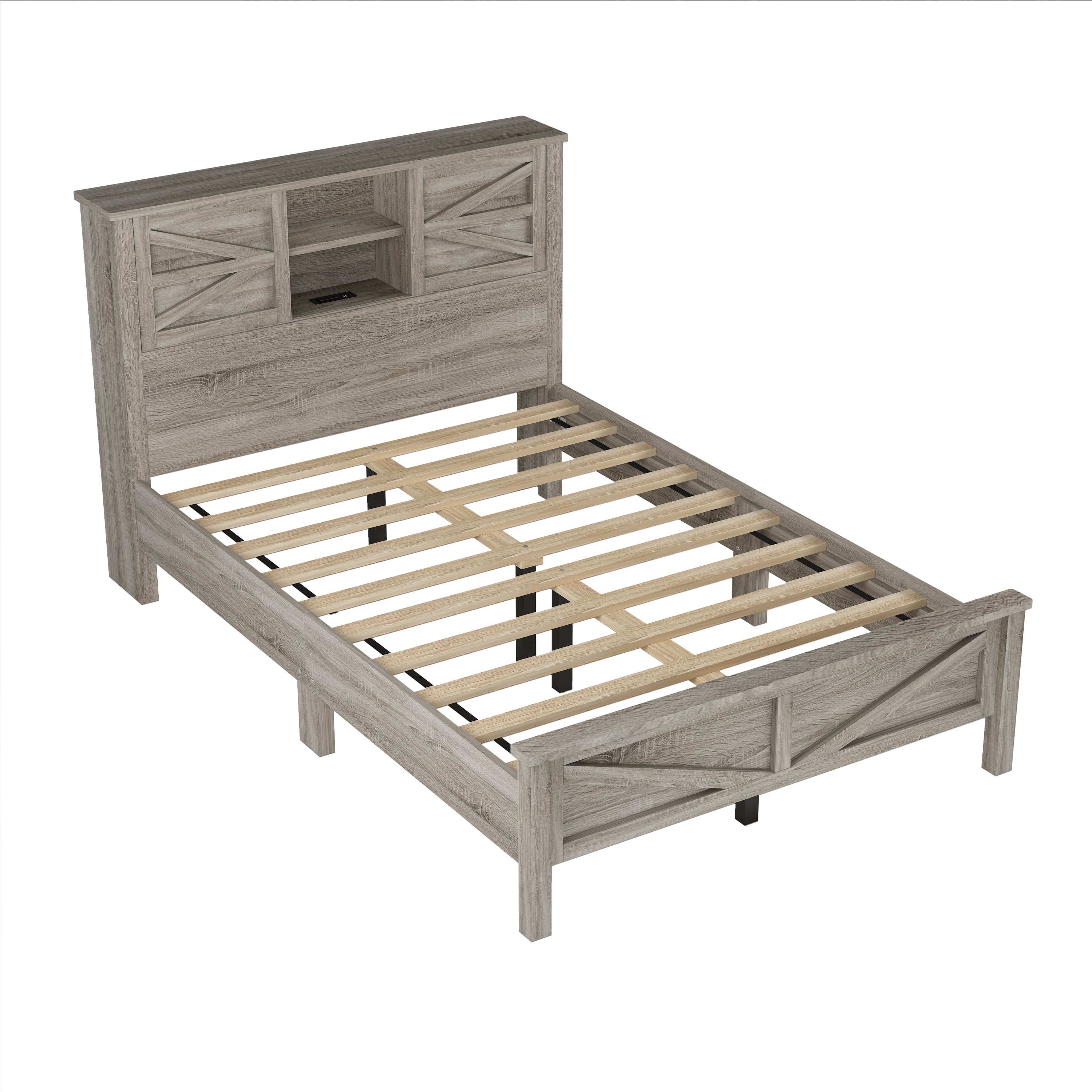Farmhouse Platform Bed with Double Sliding Barn Door, Full Size Rustic Wood Bed with
Charging Station, Wood Slats Support, Antique Gray - Atlantic Fine Furniture Melbourne FL