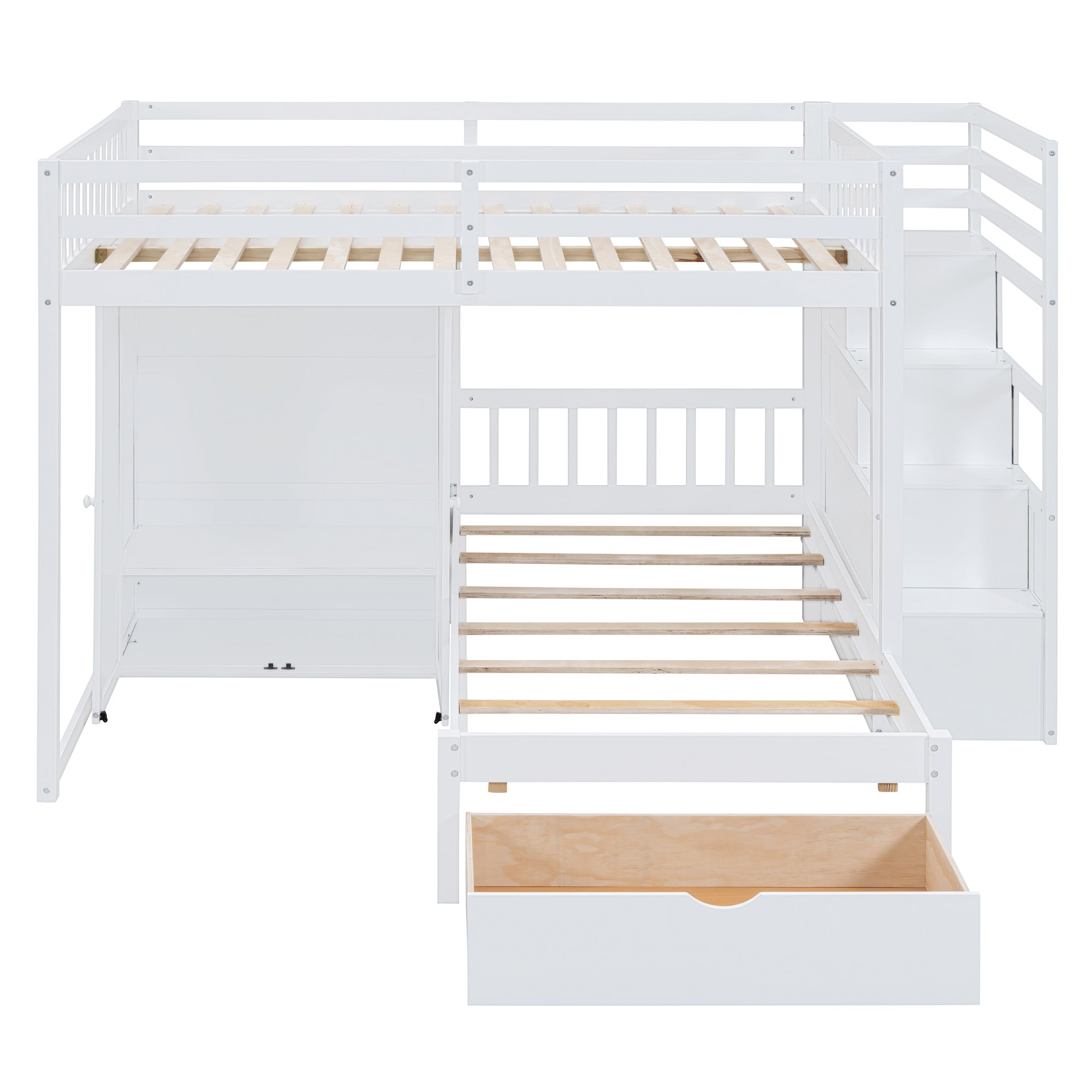 Full Over Twin Bunk Bed with Wardrobe, Drawers, White - Atlantic Fine Furniture Melbourne FL