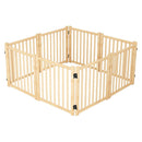 8 Panel Wooden Freestanding Dog Gate, Step Over Indoor Pet Fence For Doorways And Stairs - Natural Wood